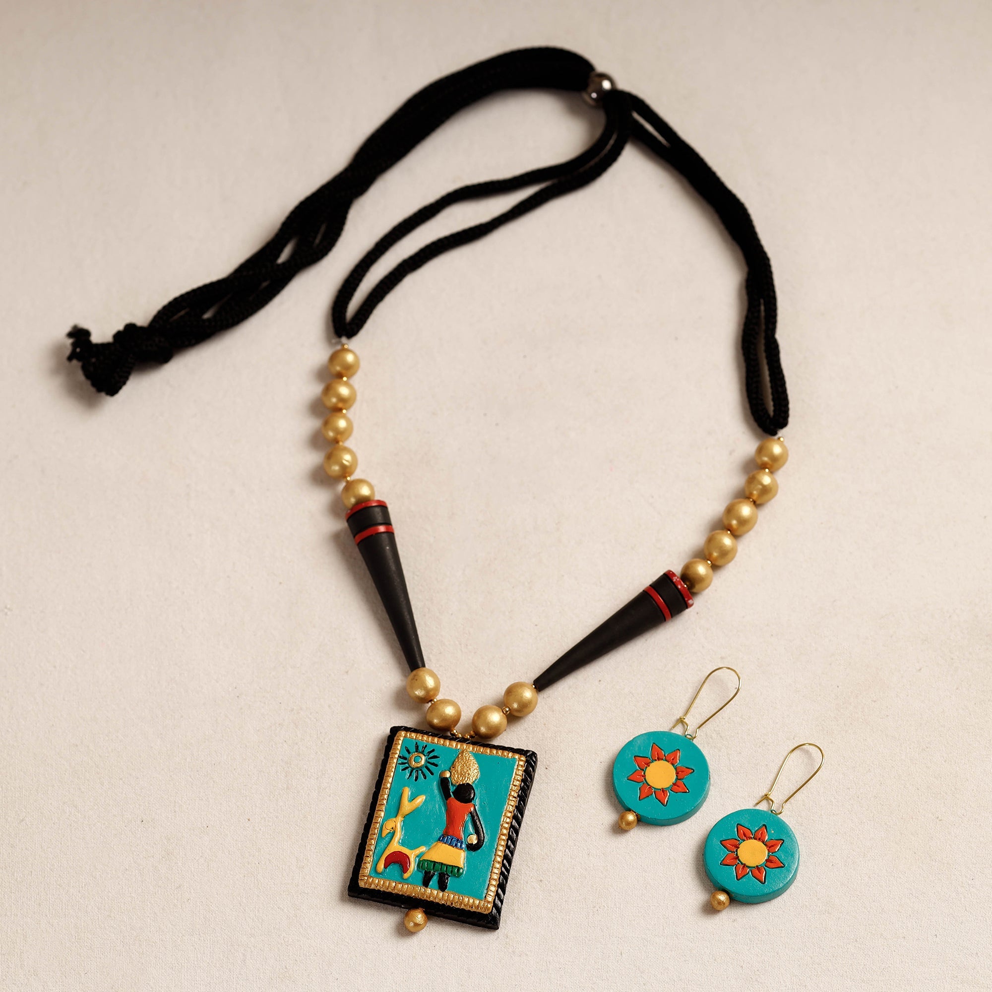 KHUSHBASH - HAPPY LOOM OF EAST Bishnupur Handpainted Terracotta Necklace Set - view 2