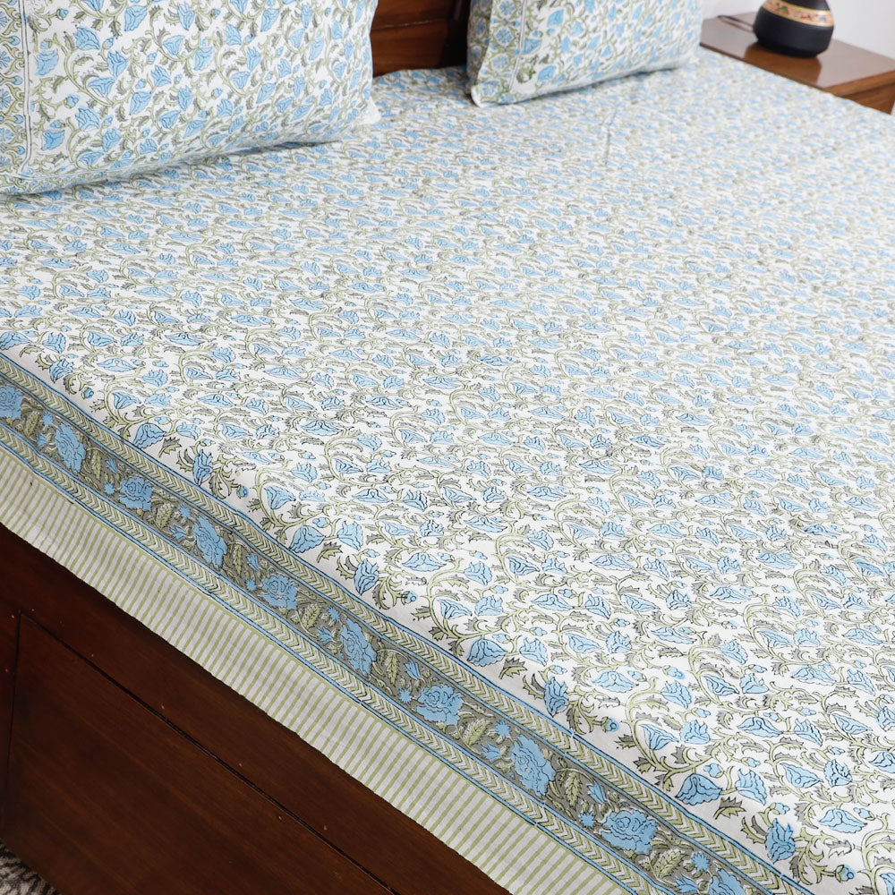 HAVELI CHRONICLES Blue - Block Print Cotton Double Sanganeri Bed Sheet - view 3