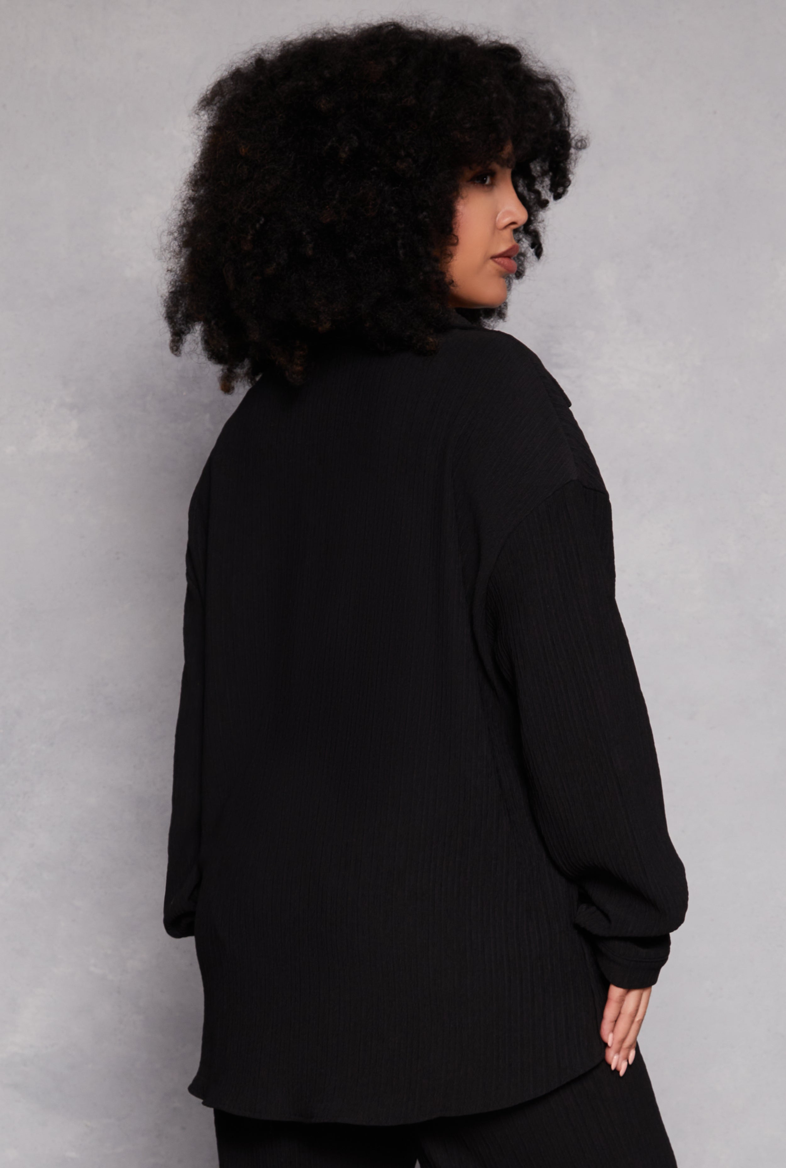 Rainbow Shops Plus Size Textured Knit Button Down Shirt - view 3