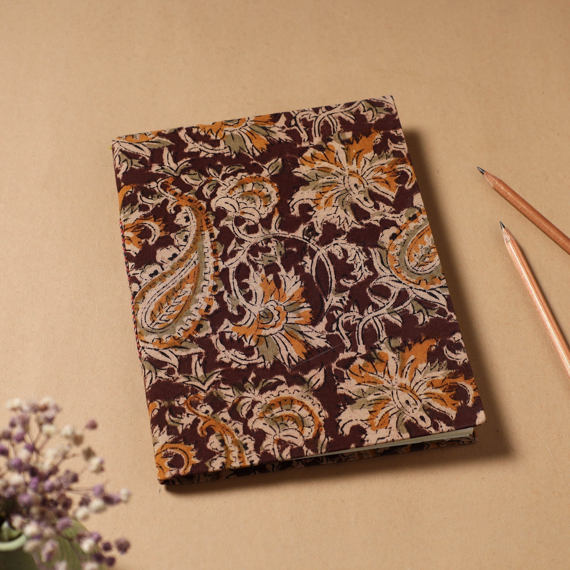 BINDAAS UNLIMITED Brown - Kalamkari Fabric Cover Handmade Paper Notebook (9 x 7 in)
