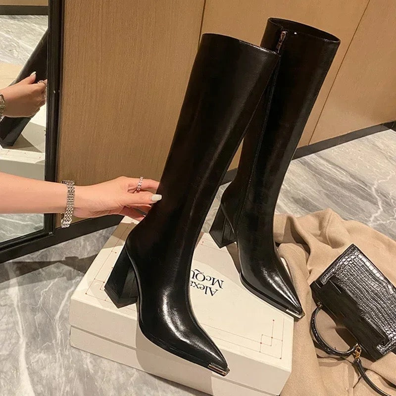 Alamode By Akanksha James Knee High Pointed Leather Boots - view 3