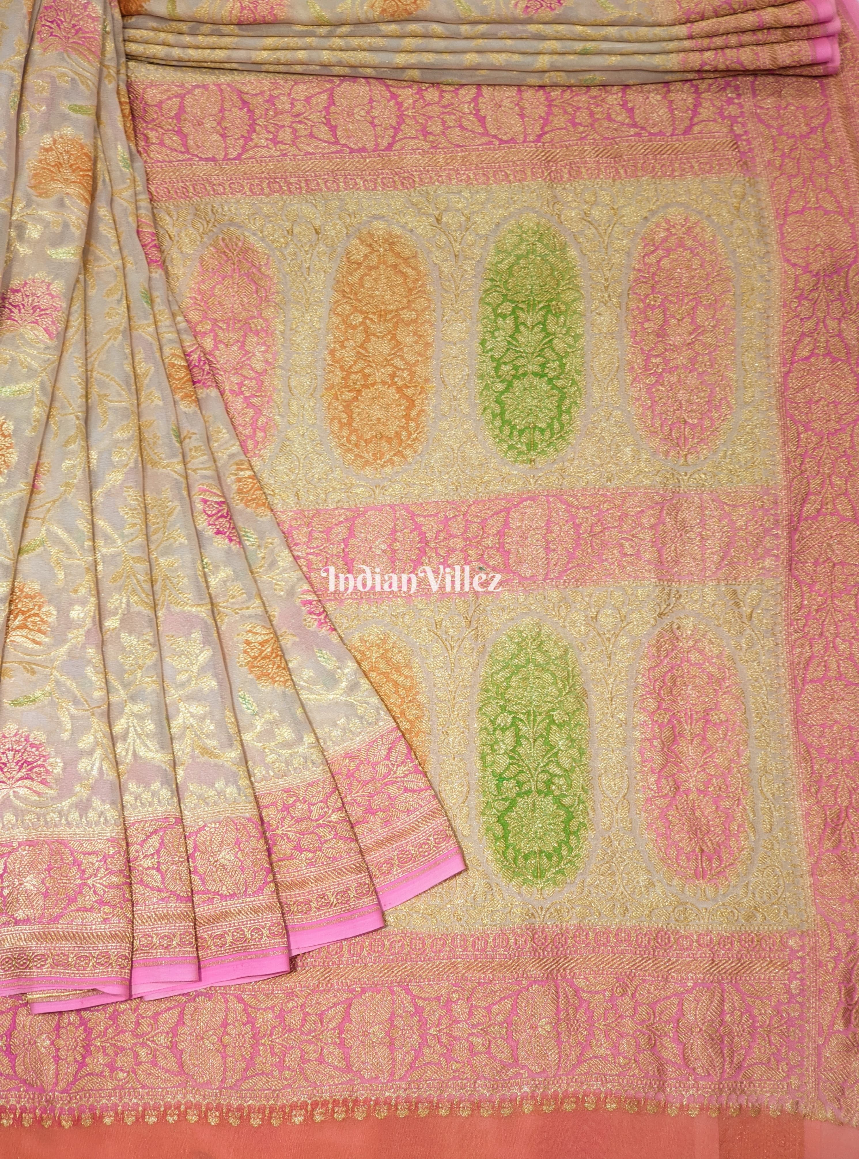 IndianVillèz Flower Design Banarasi Khaddi Georgette Saree
