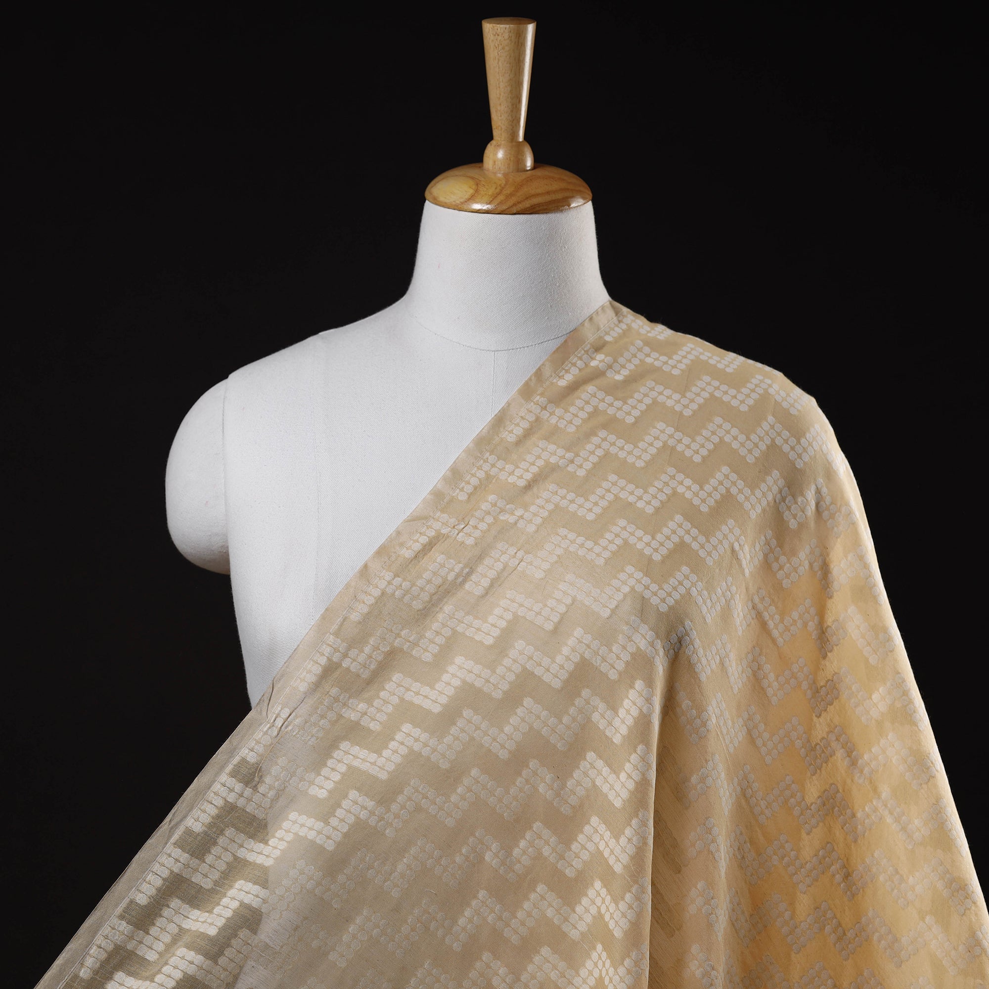 ITOKRI CRAFTS INITIATIVE Beige - Pure Handwoven Cutwork Buti Cotton Banarasi Fabric 04 - view 2