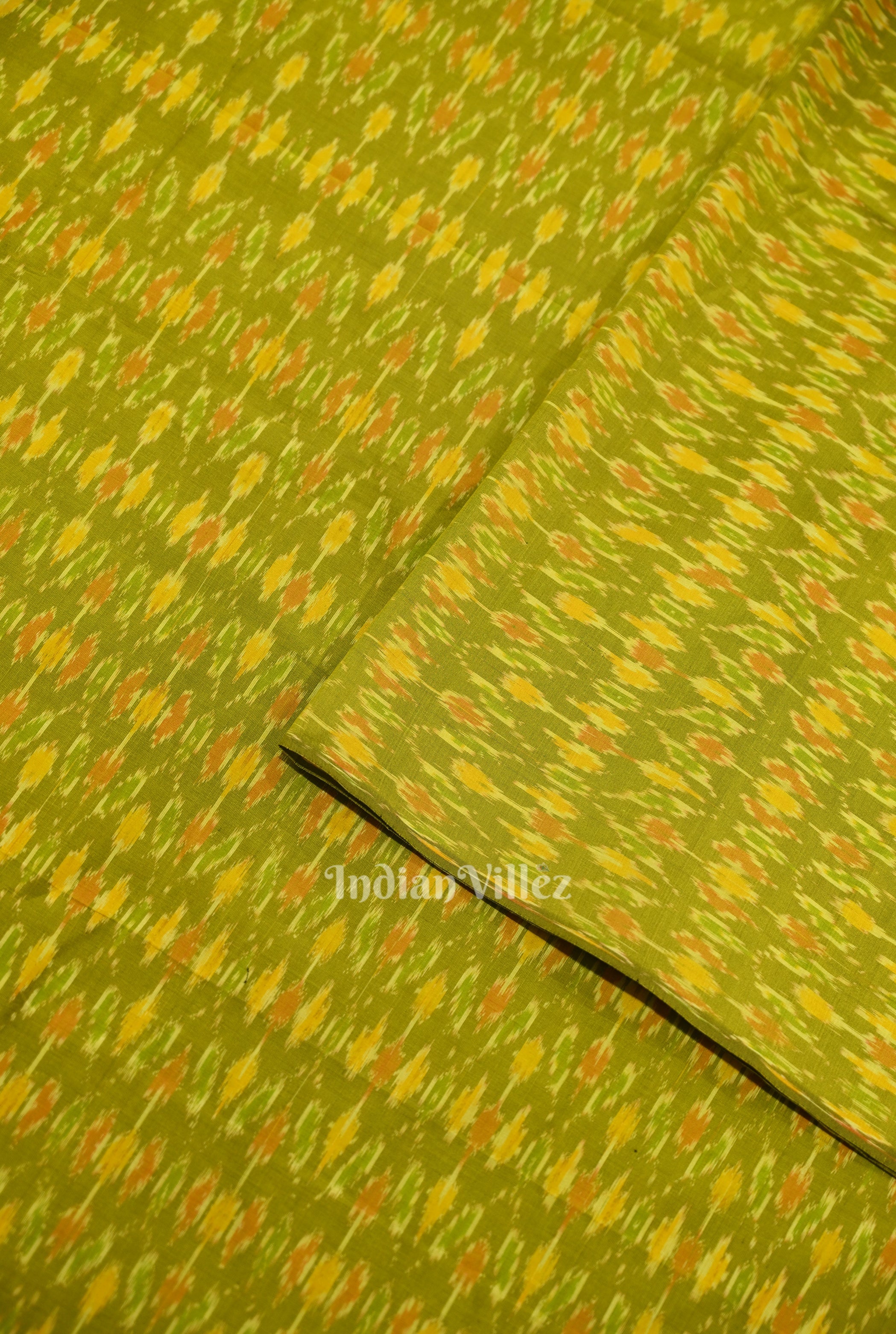 IndianVillèz Mehendi Green Pochampally Ikat Silk & Cotton (Sico) Fabric - view 2