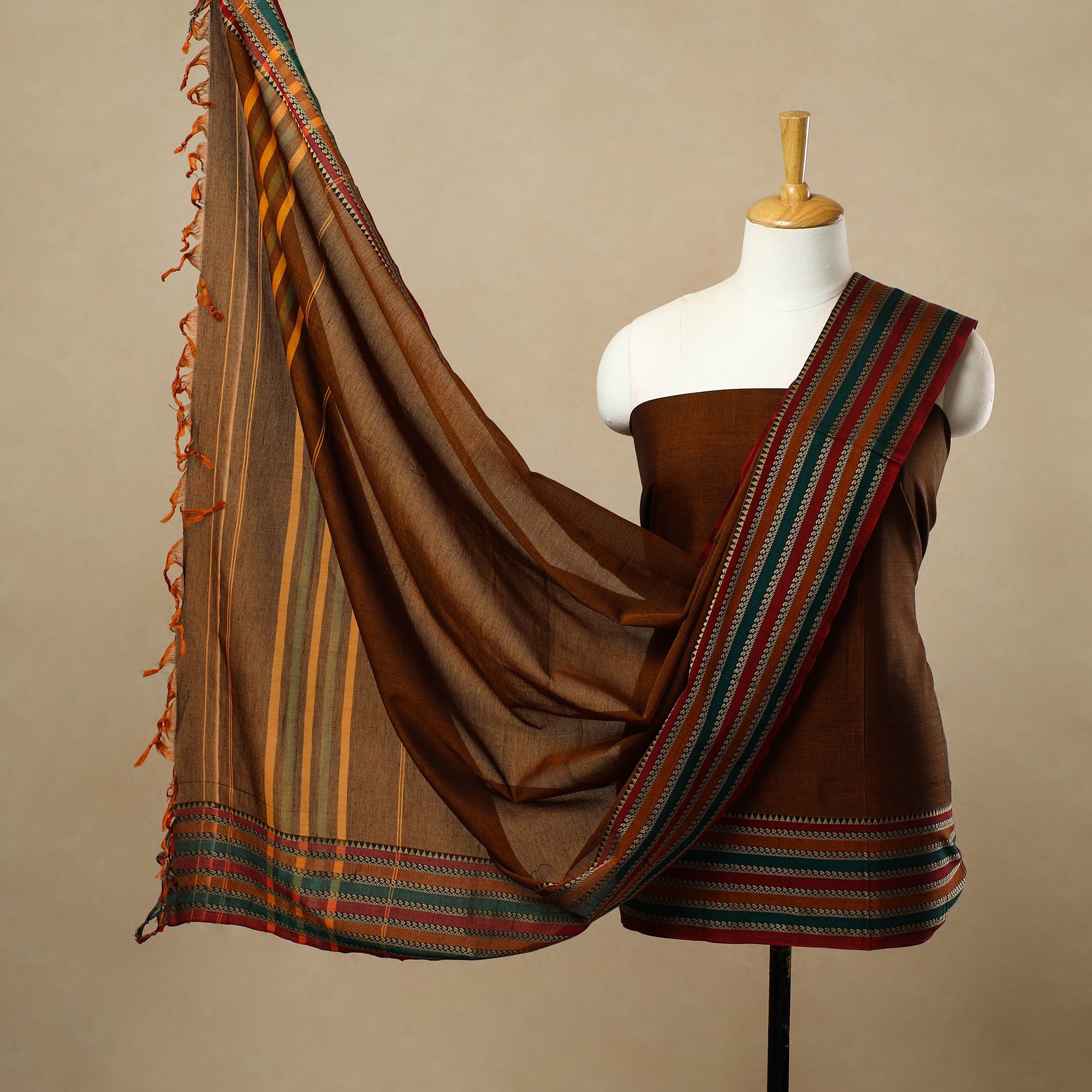 SOUTH KARGHA Brown - 3pc Mercerised Cotton Dharwad Dress Material 35