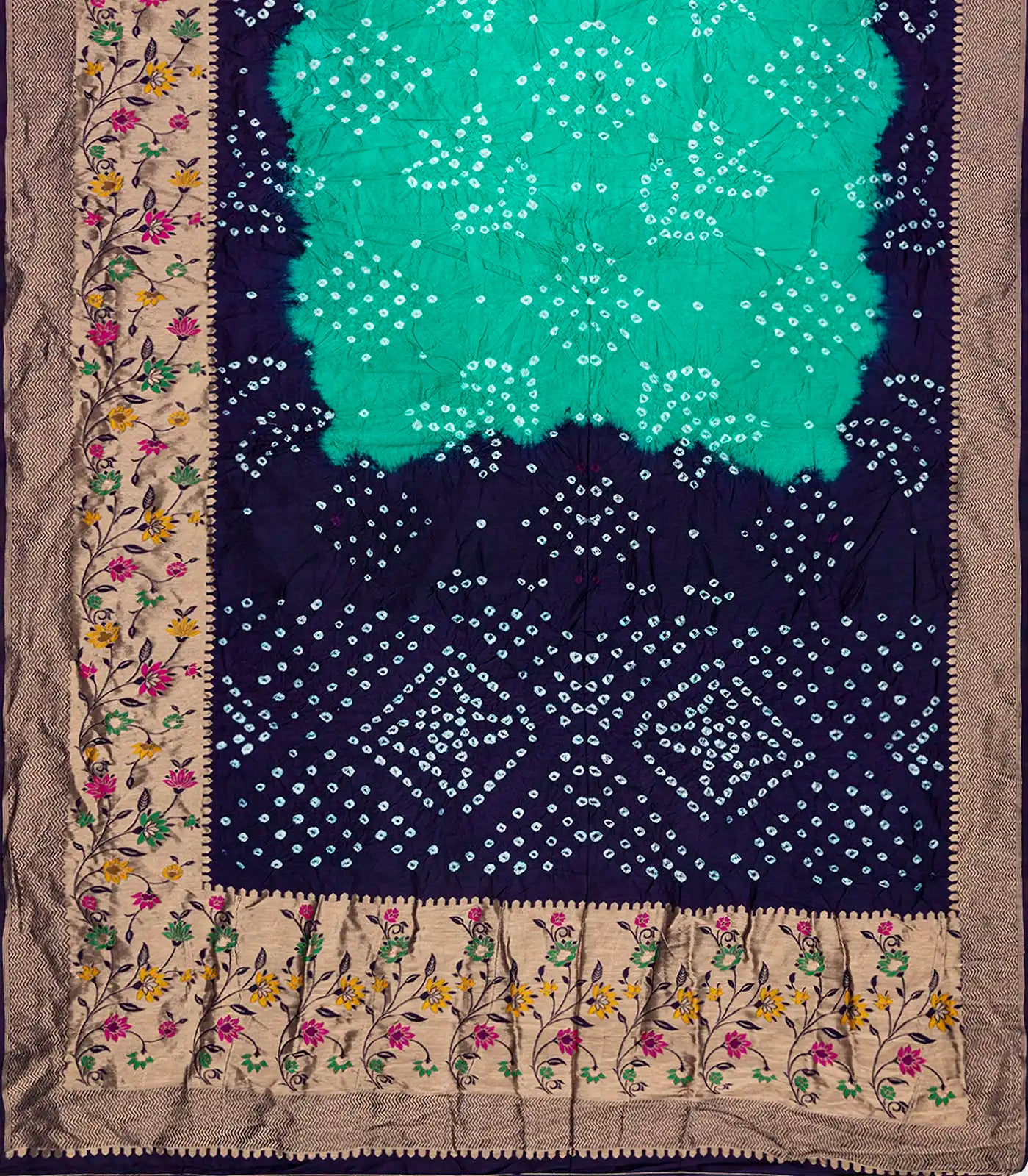 RmKV Aquamarine Woven Blended Bandhej Saree With Paithani Border-Aquamarine - view 2