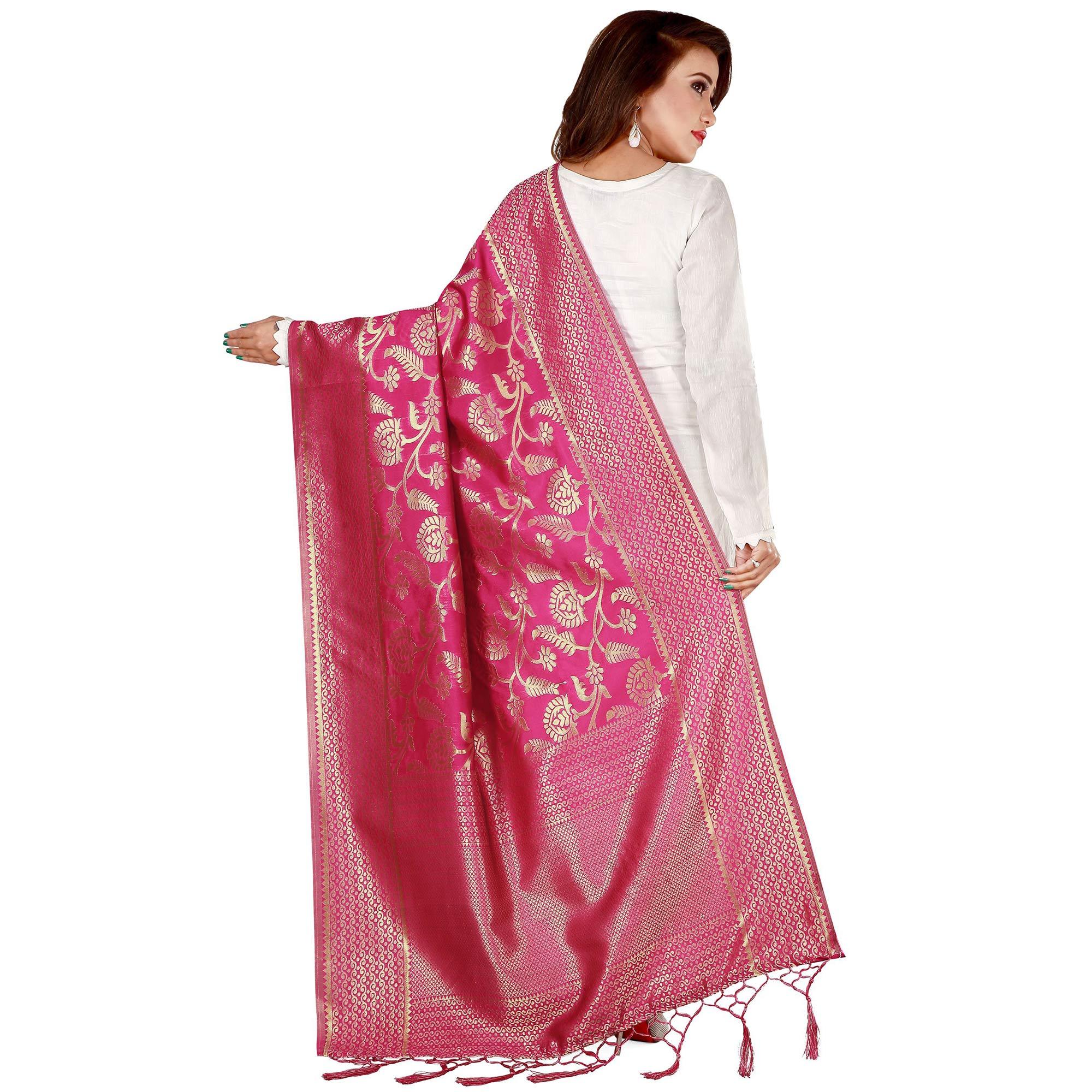 Peachmode Seller Captivating Pink Colored Festive Wear Banarasi Silk Dupatta - view 4