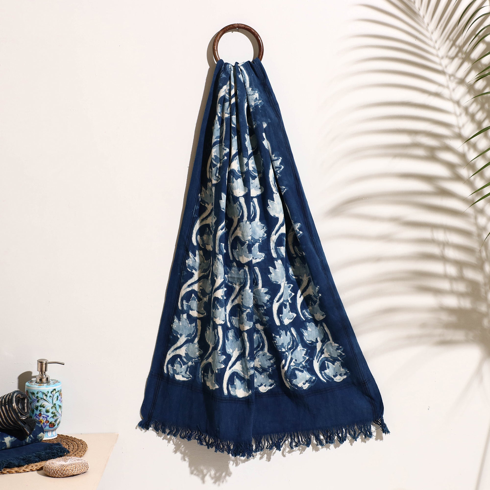 BINDAAS UNLIMITED Blue - Bindaas Block Printed Handloom Cotton Towel