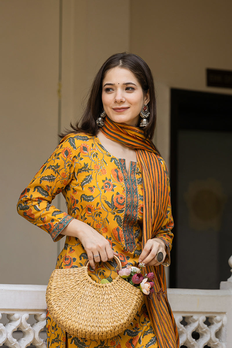 Ahika Yellow Rayon Blend Floral Printed Straight Trouser Suit Set VKSKD2256 - view 8