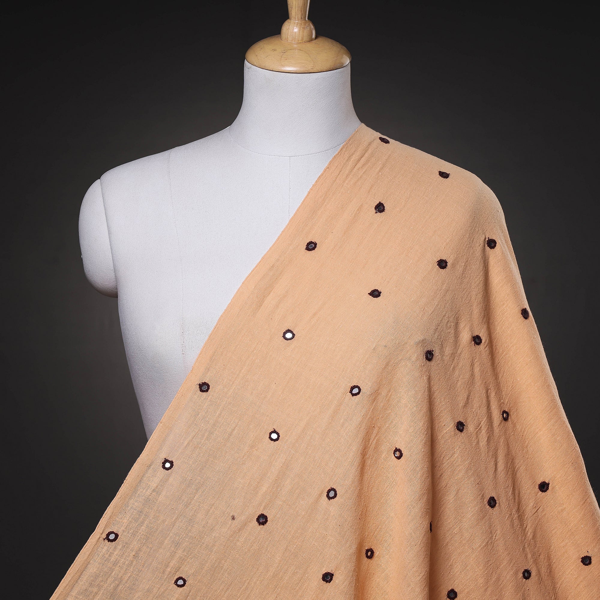 KACHCHH JI CHHAAP Beige - Organic Kala Cotton Handloom Mirror Work Fabric