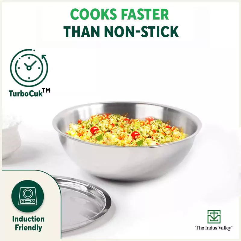 The Indus Valley TurboCuk Tri-ply Stainless Steel Tasla/Tasra/ Patila+ Steel Lid, Cook & Serve, Premium Quality, 3 Layer Thick Body, 100% Toxin-free, - view 7