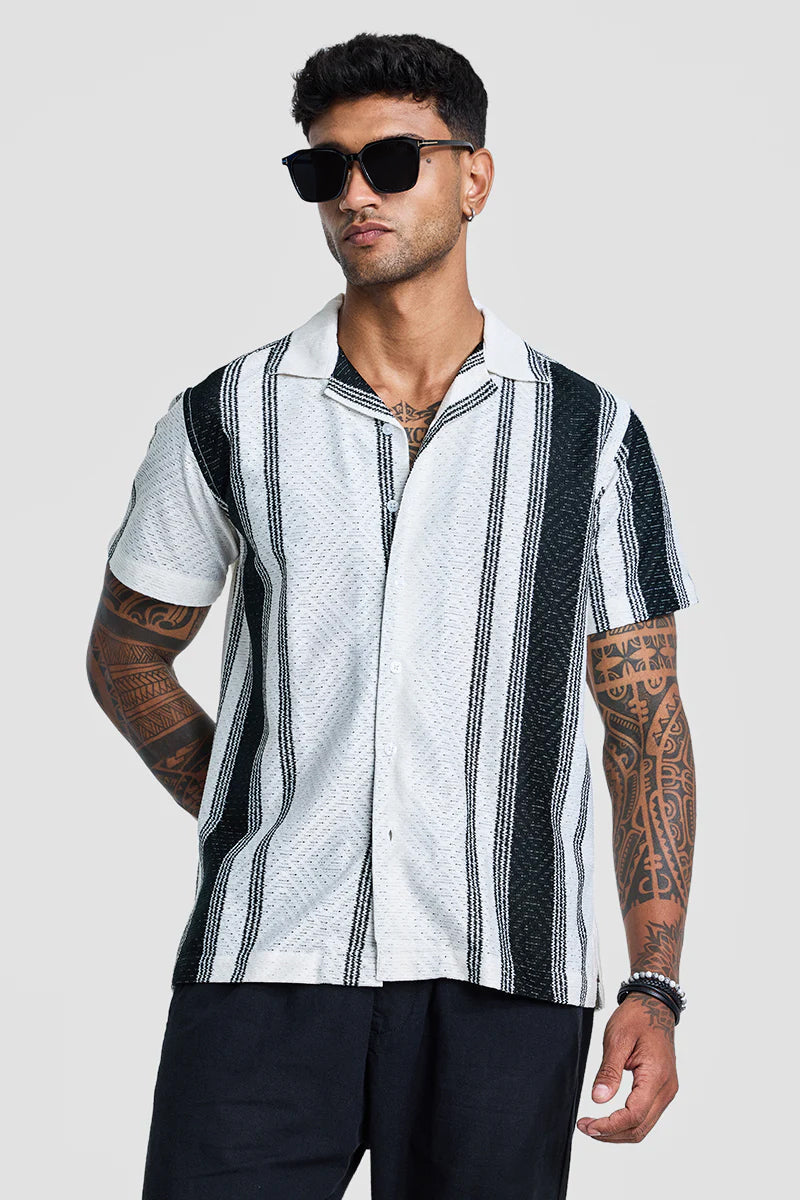 SNITCH Black Stripes Crochet Shirt