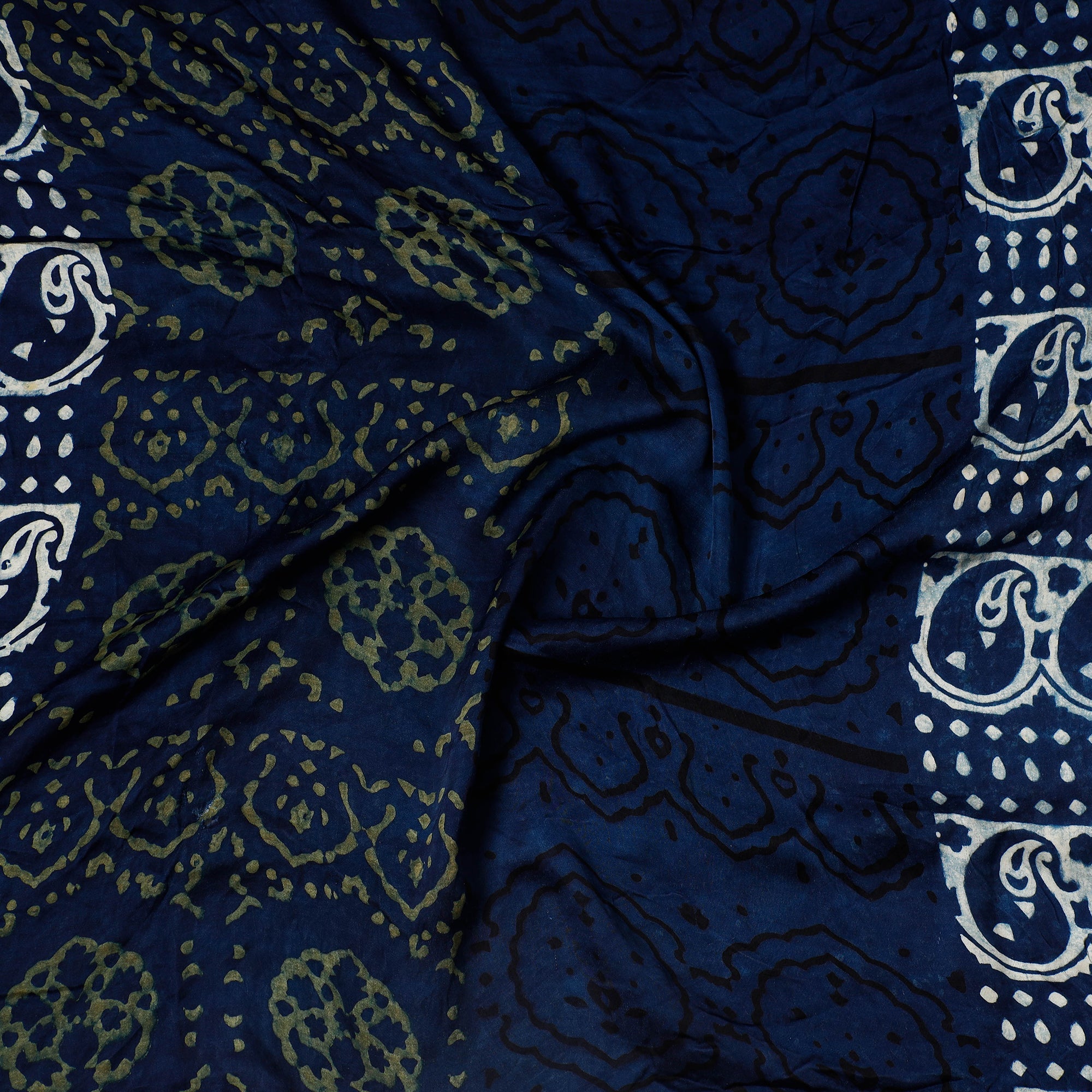 KACHCHH JI CHHAAP Blue - Ajrakh Block Printed Modal Silk Precut fabric - (0.95 meter) - view 2
