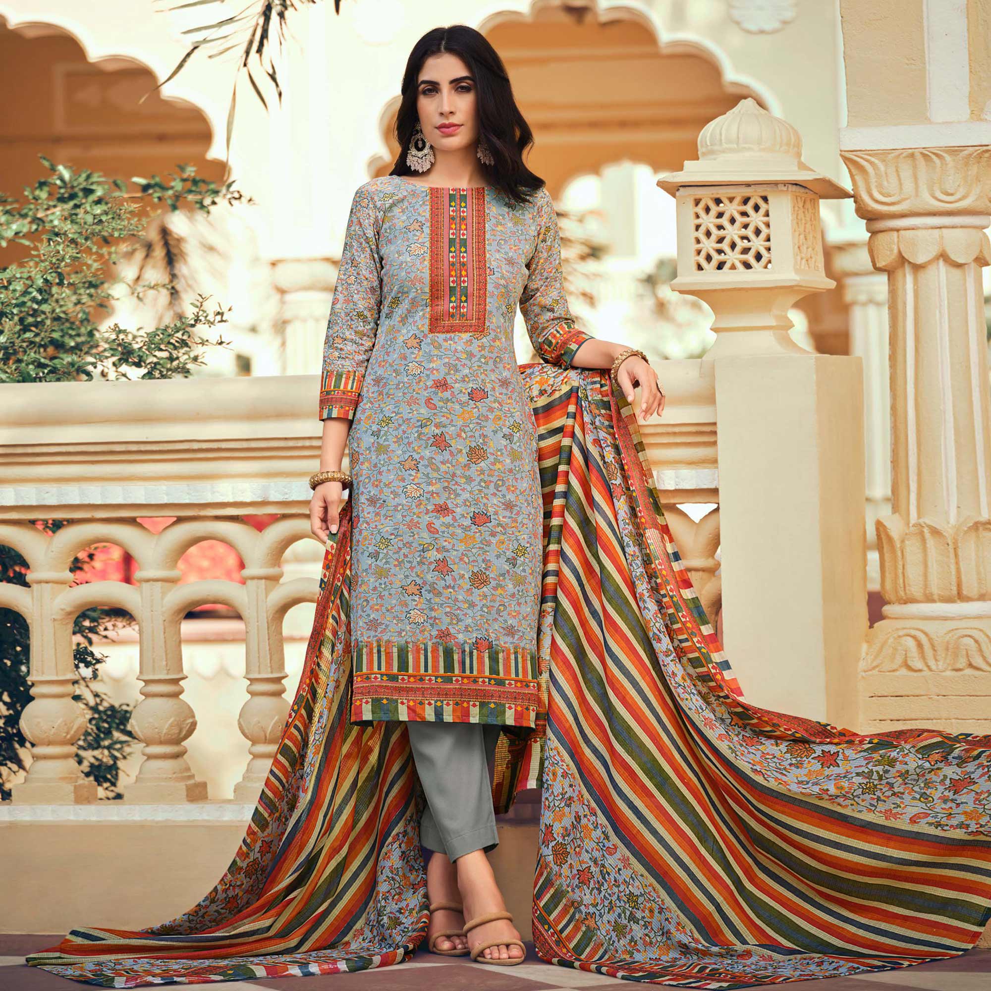 BlackTree grey-floral-printed-pure-cotton-suit - view 2