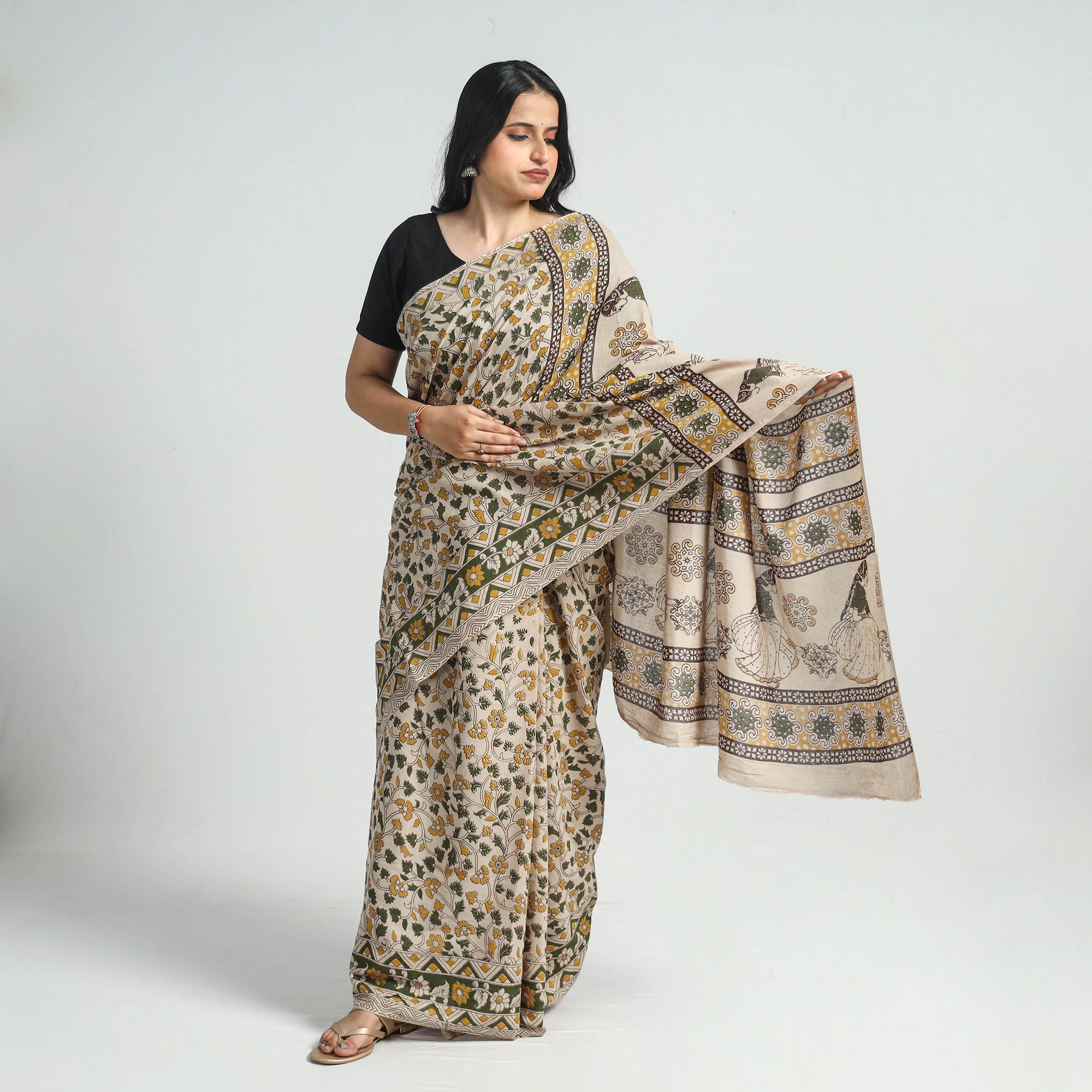 SOUTH KARGHA Beige - Printed Cotton Kalamkari Saree with Blouse Piece 07 - view 2