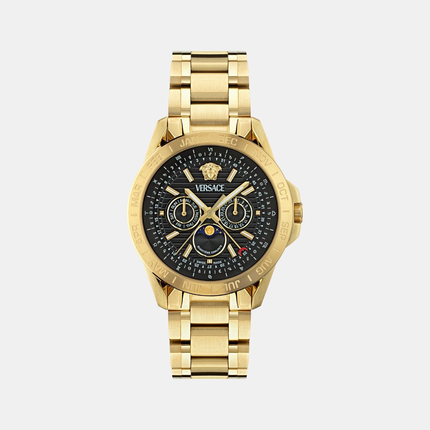Versace Galaxy Moonphase Men Quartz Black Dial Multi-Function Stainless Steel Watch VE0K00425