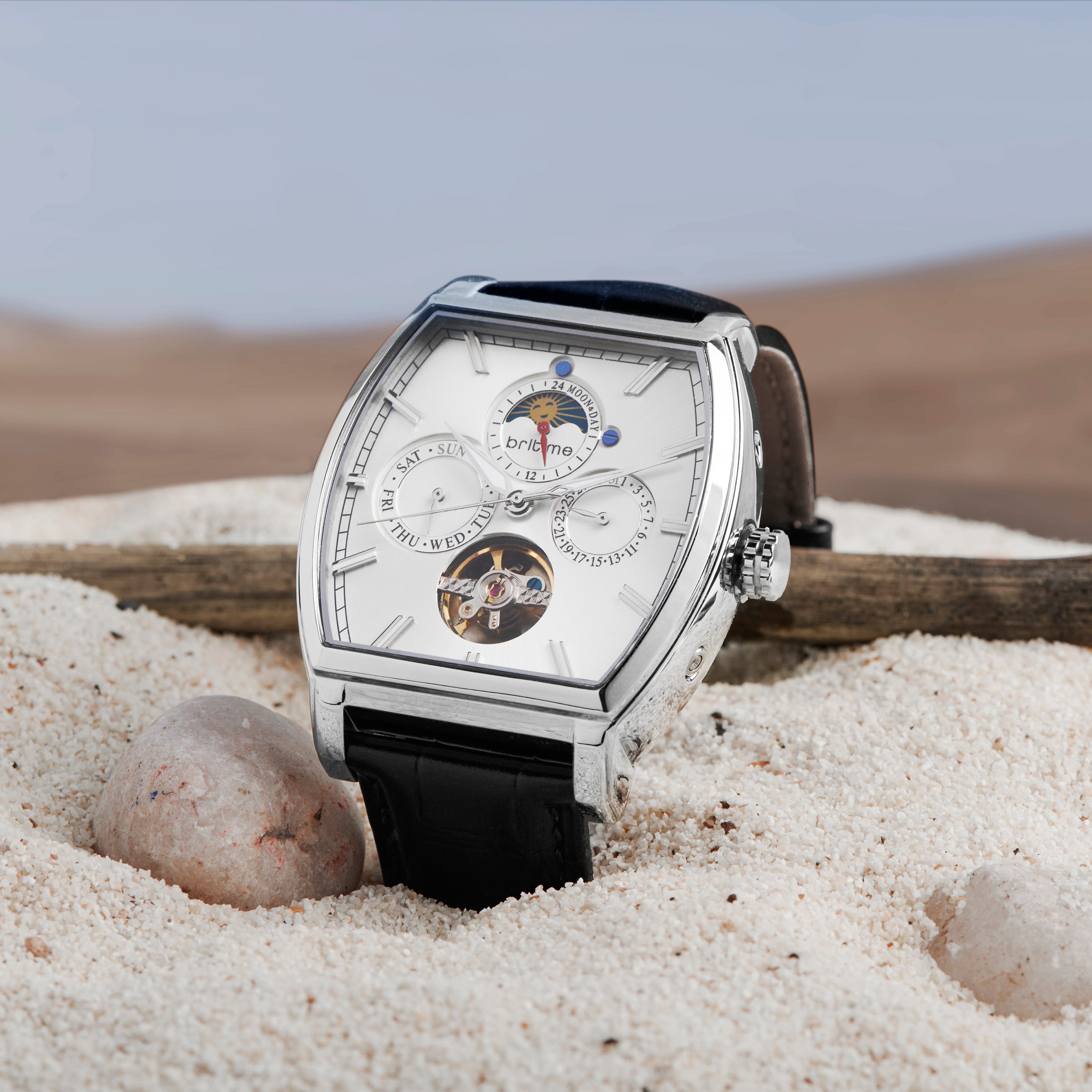 Britime Galaxy Men Automatic Silver Dial Multi-Function Leather Watch 985-L10306 - view 2