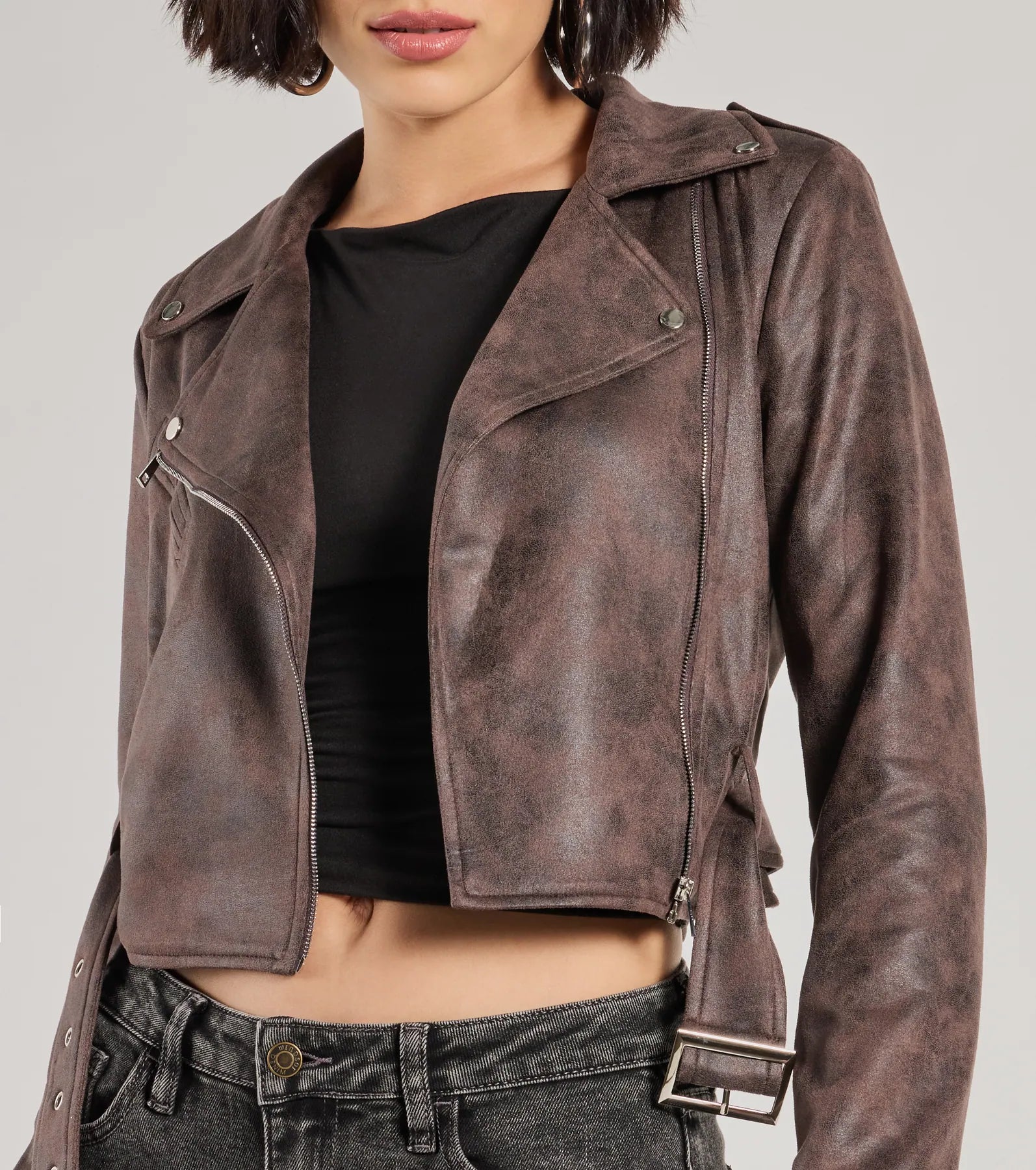 Windsor Cool Vibes Only Faux Suede Belted Moto Jacket - view 4