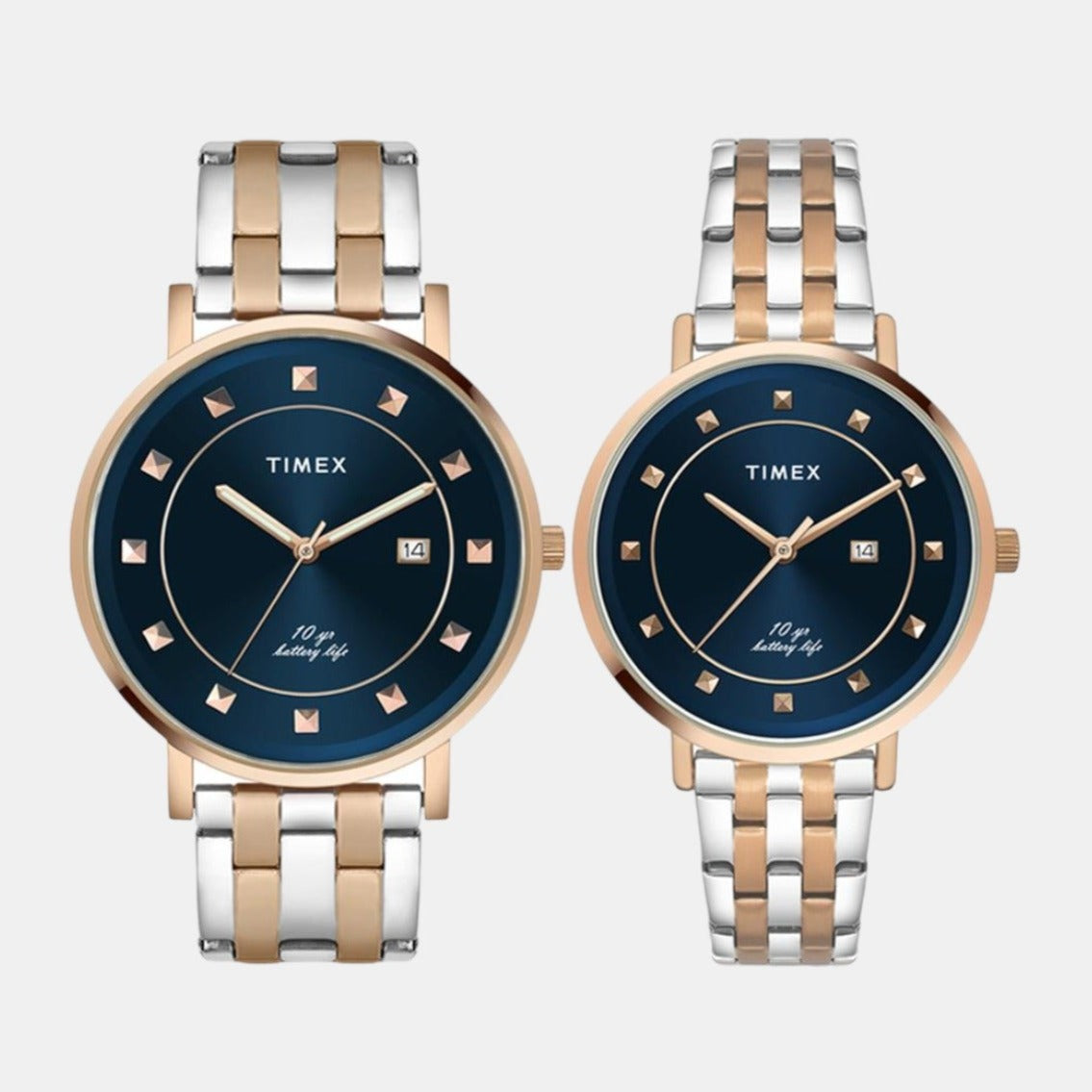 Timex Empera Couple Quartz Blue Dial Analog Stainless Steel Watch TW00PR282