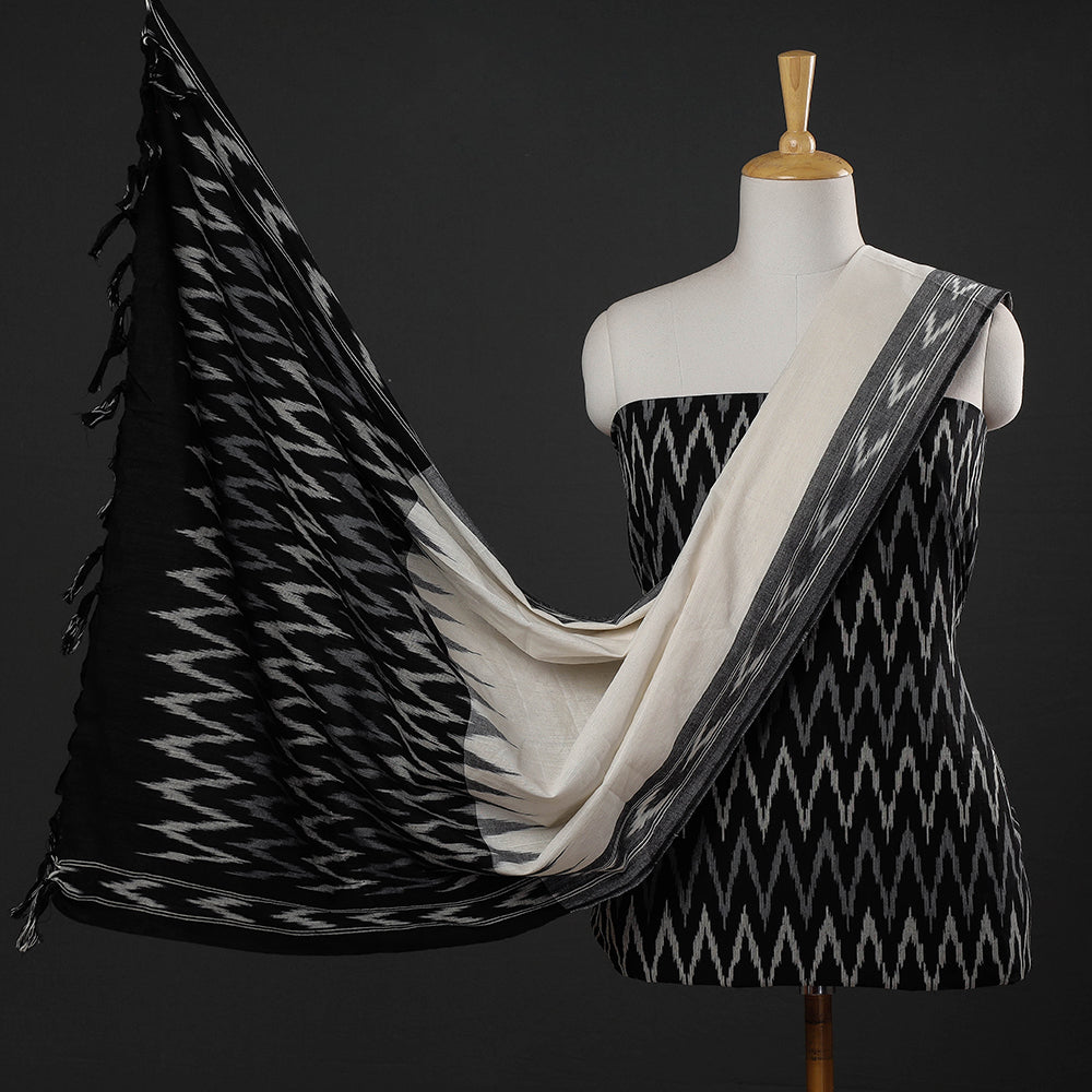 SOUTH KARGHA Black - 3pc Pochampally Ikat Weave Cotton Suit Material Set