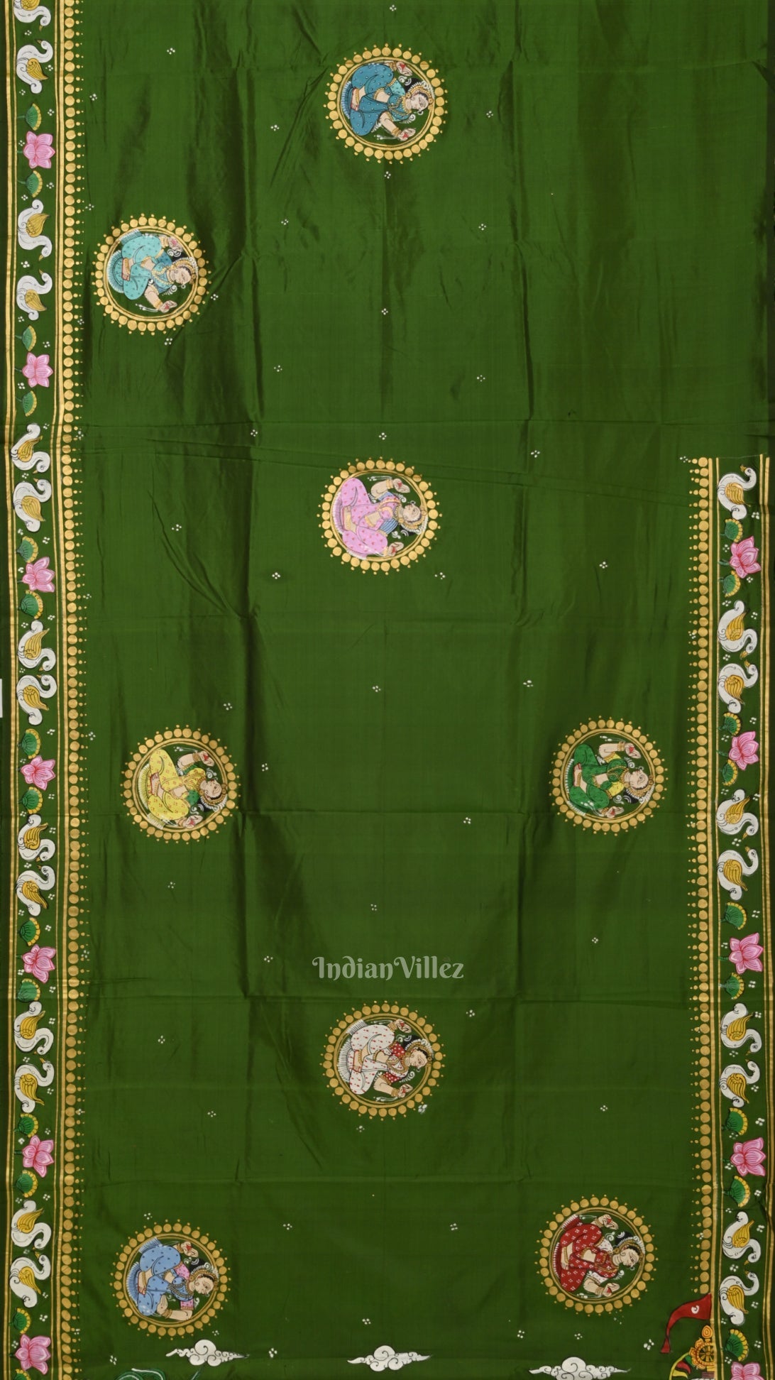 IndianVillèz Mehendi Green Shree Jagannath Ratha Yatra Hand-Painted Pattachitra Saree - view 4