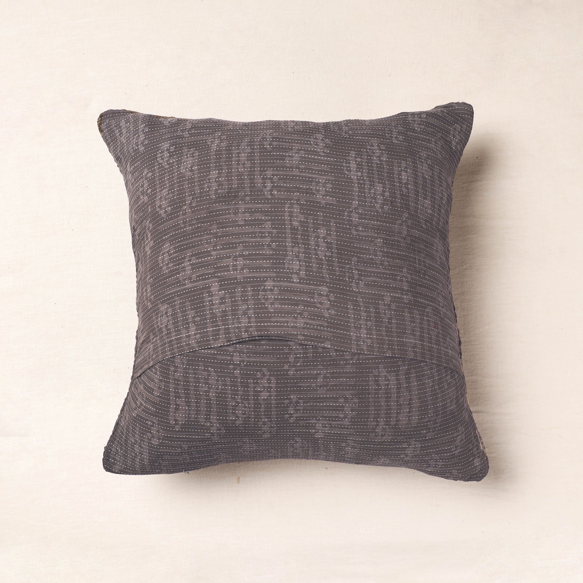 ARTISAN HAND BLOCK PRINTS Brown - Bagru Block Printed Jute Cushion Cover (16 x 16 in) - view 3
