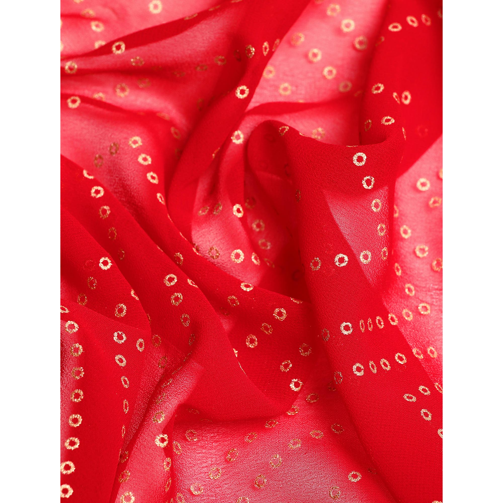 Peachmode Dark Red Foil Printed With Swarovski Georgette Saree - view 7