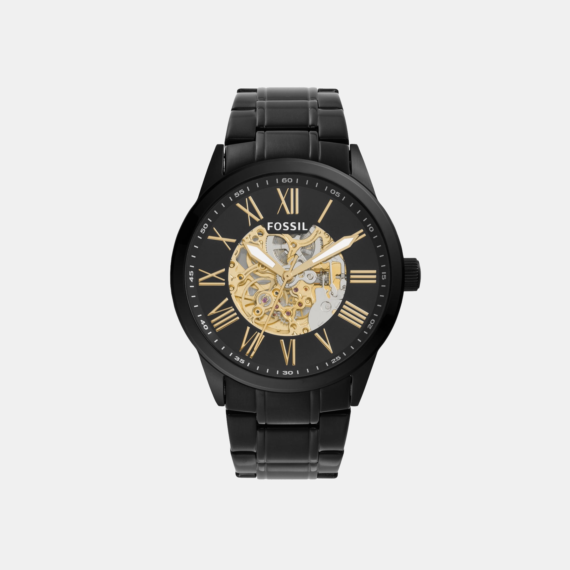 Fossil Flynn Men Automatic Black Dial Analog Stainless Steel Watch BQ2092
