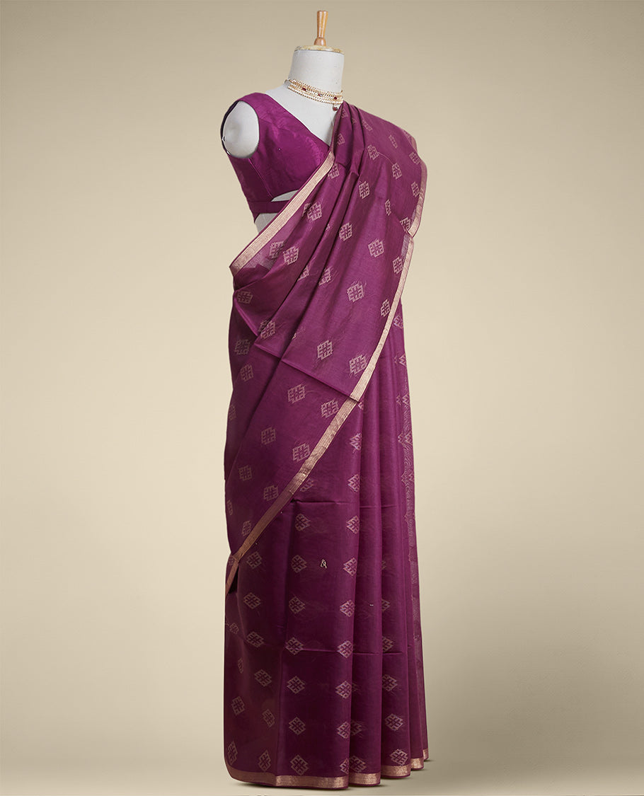Pothys Purple geometric motifs tussar silk saree with self zari border - view 2