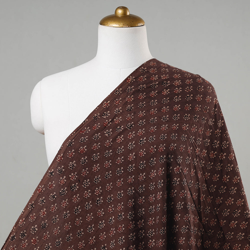 KACHCHH JI CHHAAP Brown - Geometrical Floral Buti Block Print Cotton Ajrakh Fabric