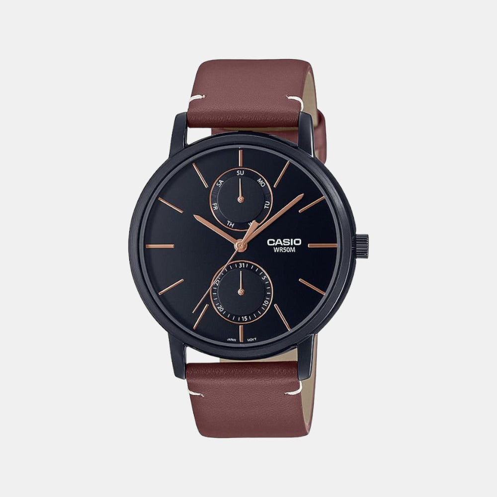 Casio Enticer Men Quartz Black Dial Chronograph Leather Watch A2062