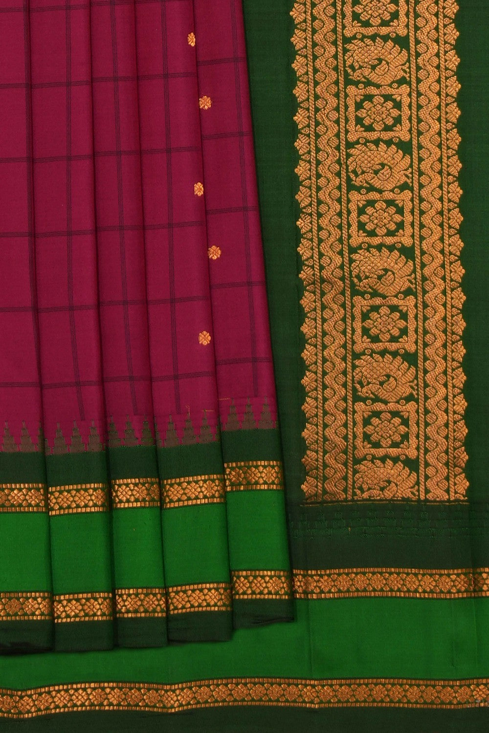Kalanjali Gadwal Silk Plum-Pink Kattam Saree – Women's