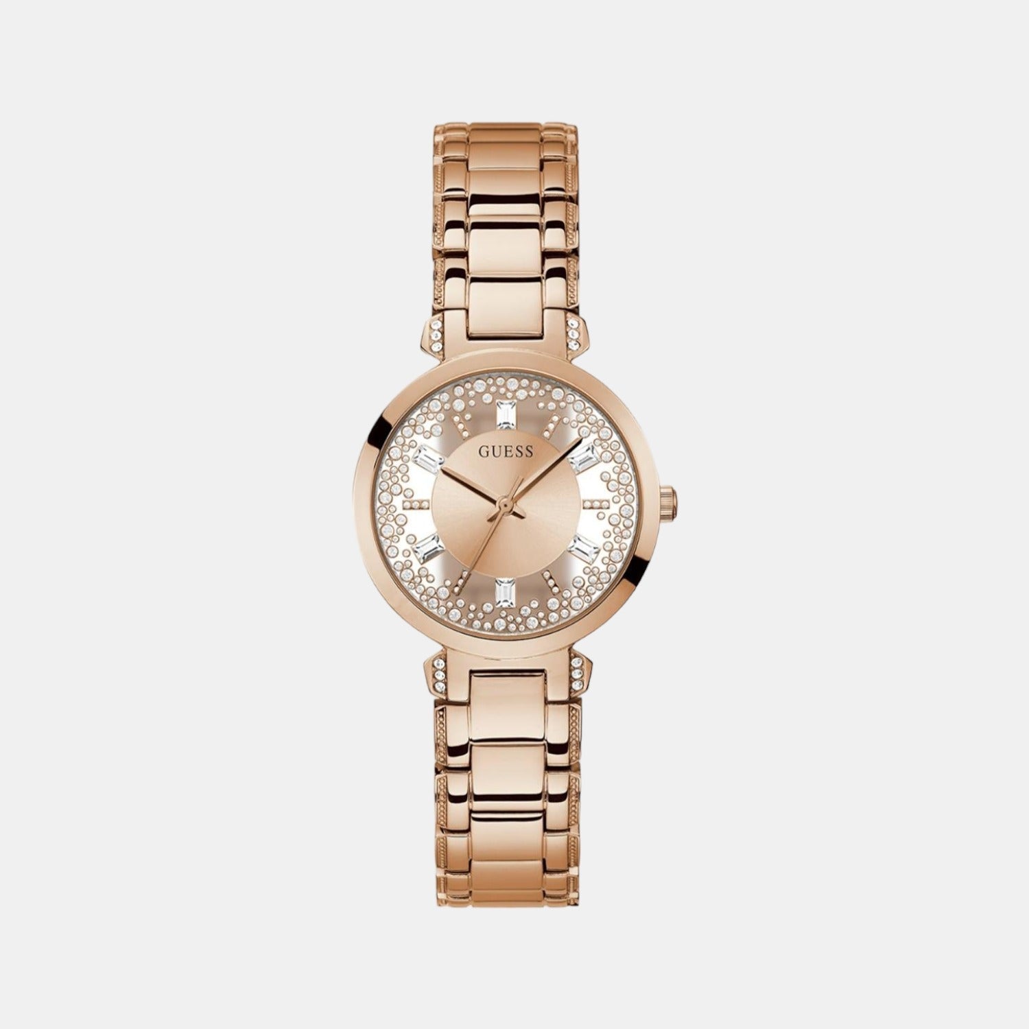 Guess Crystal Clear Women Quartz Rose Gold Dial Analog Stainless Steel Watch GW0470L3