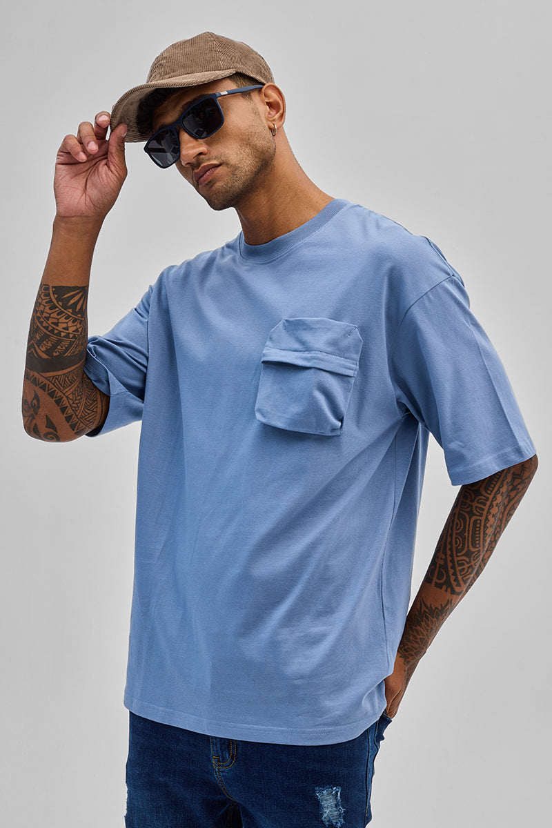 SNITCH Blue Utility Pocket Oversized T-Shirt