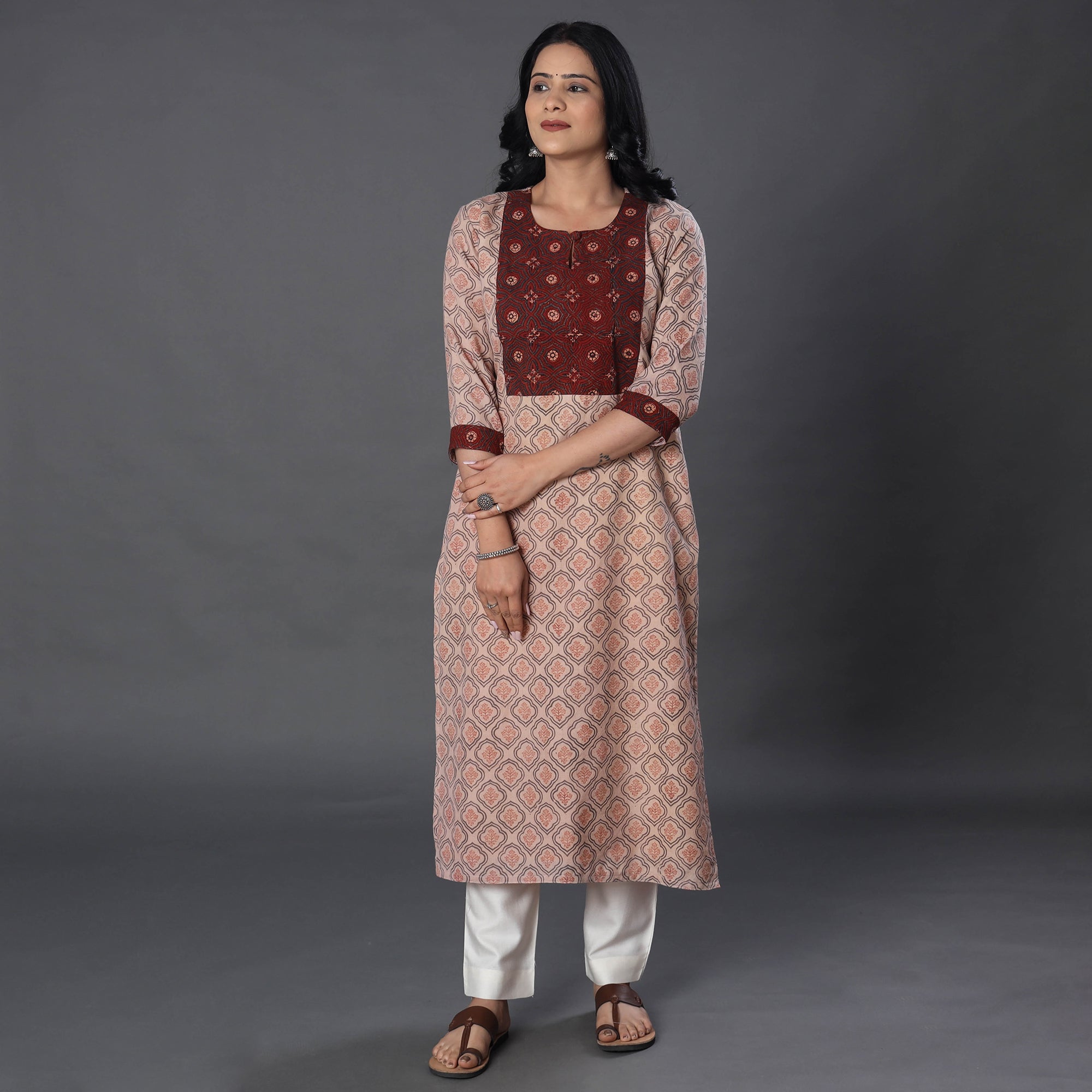 ITOKRI CASUALS Beige - Handwoven Wool Pedana Kalamkari Print Kurta - view 3