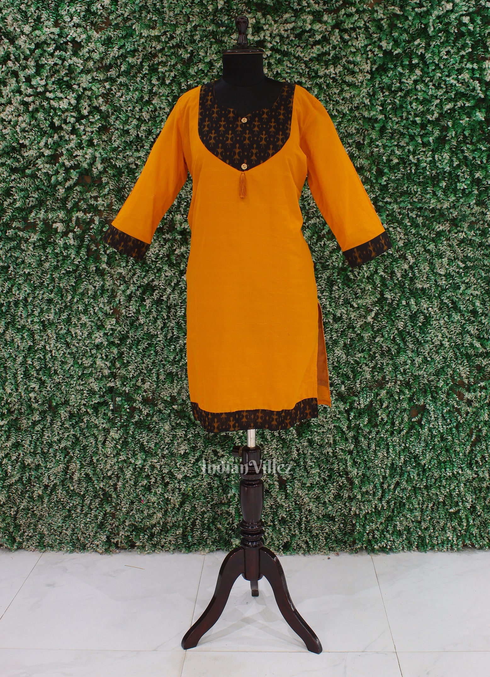 IndianVillèz Yellow Tribal theme Odisha Ikat Designer Cotton Kurti for Women