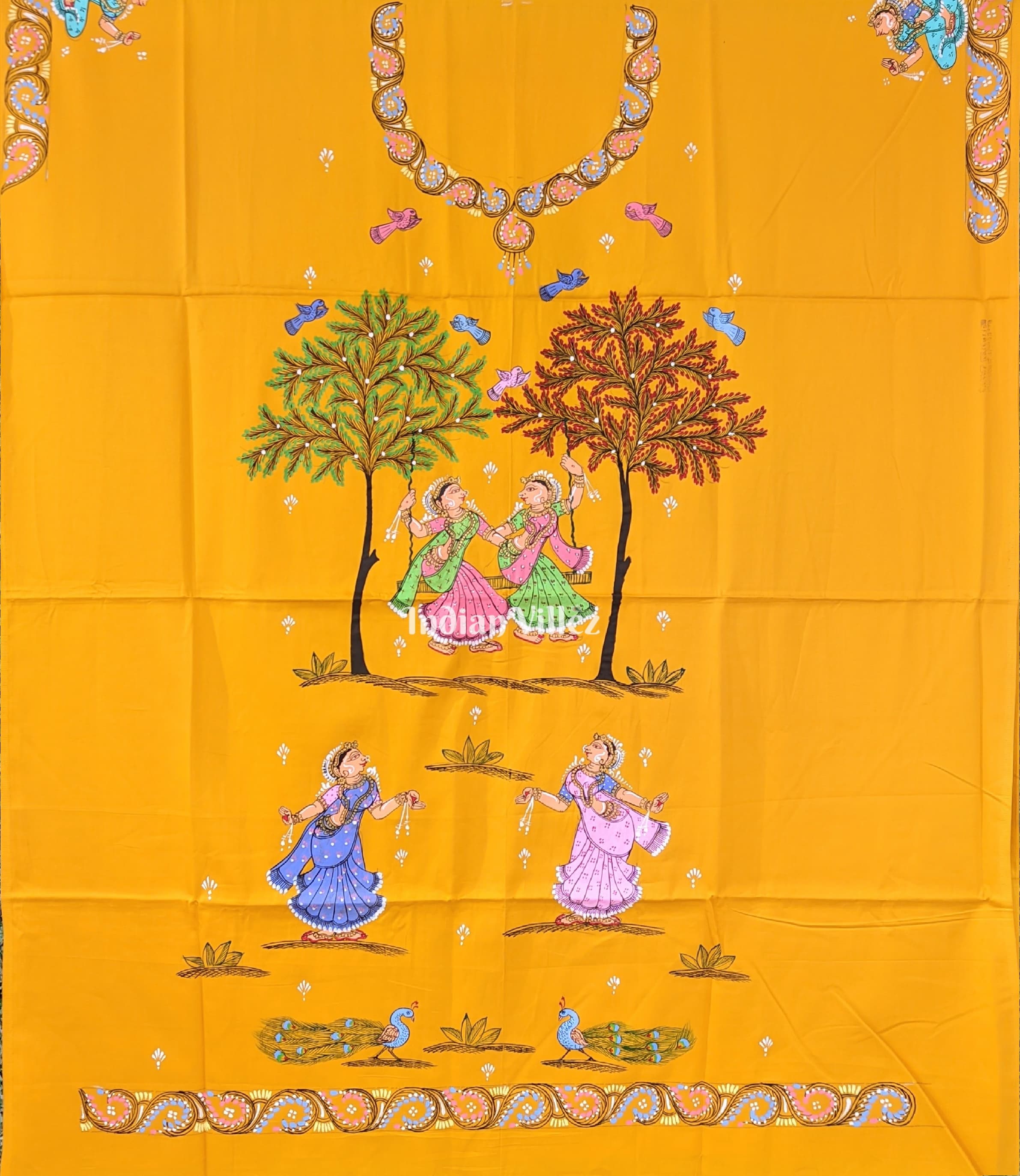 IndianVillèz Yellow Nartaki Pattachitra Kurti Cotton Dress Material (Pre Order)