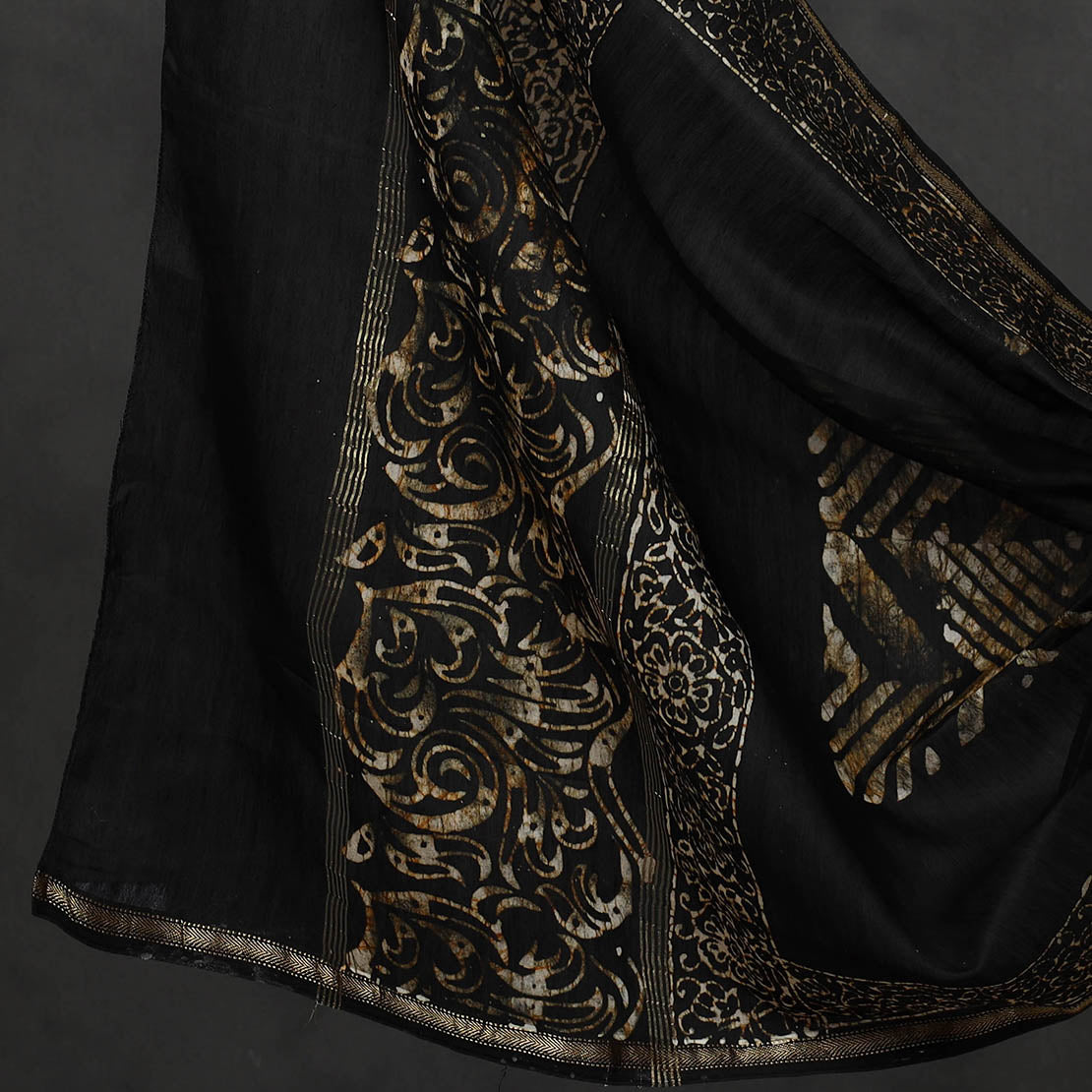 BATIK BY MD. SHARIFF Black - 3pc Hand Batik Printed Chanderi Silk Suit Material Set - view 4