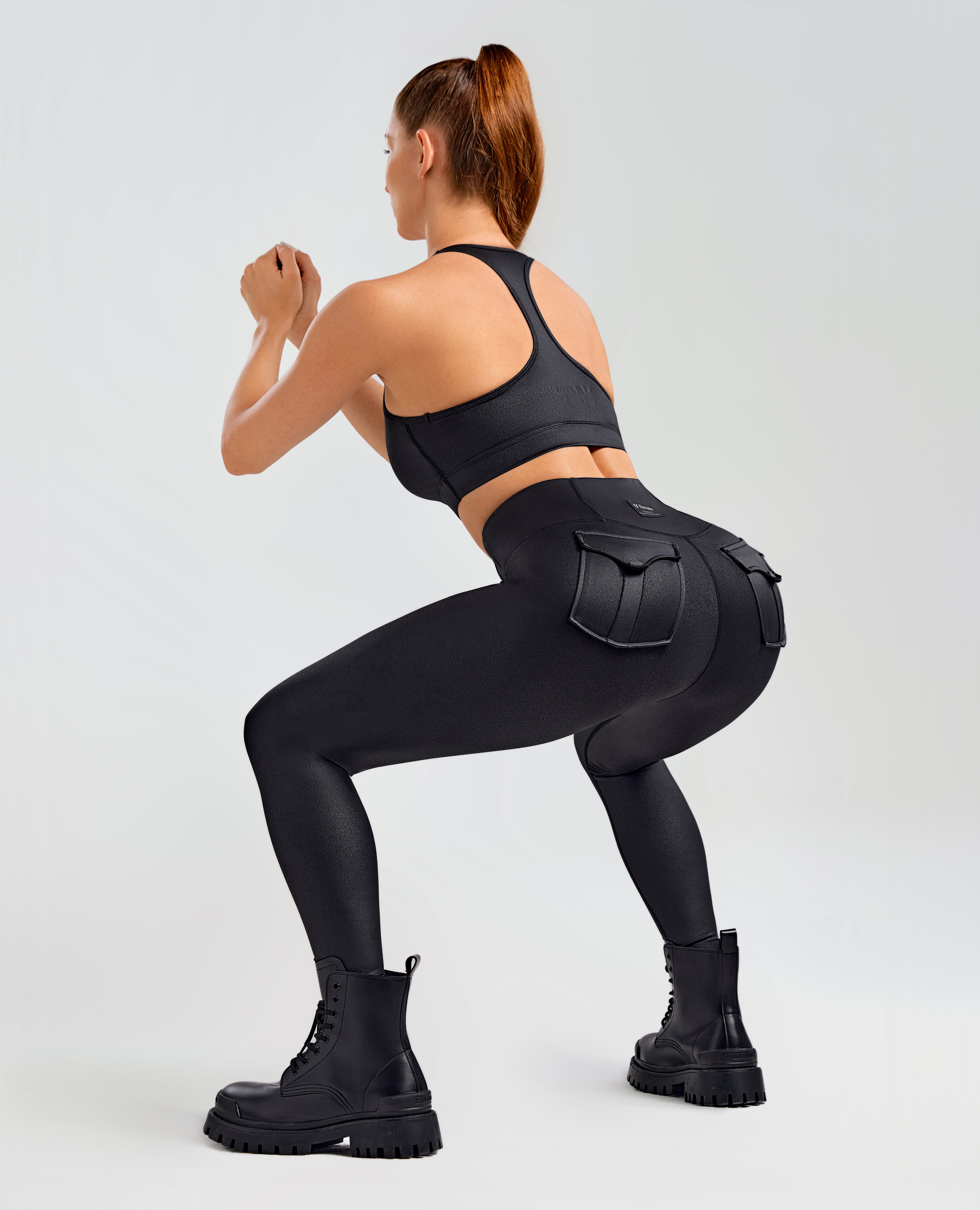 FIRM ABS Faux Leather Cargo Power Leggings - Black - view 11