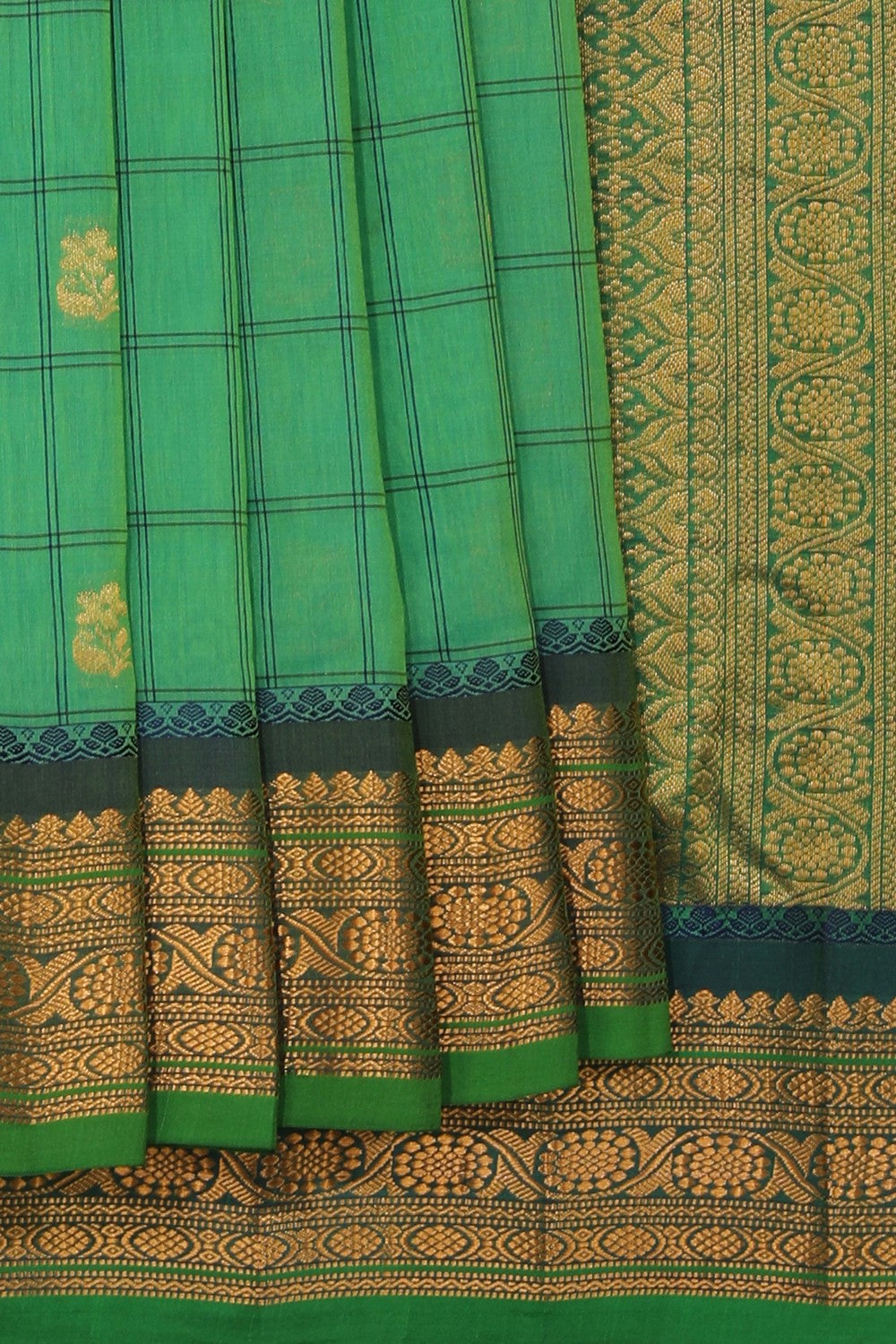 Kalanjali Gadwal Aqua Green Kattam Saree – Women's