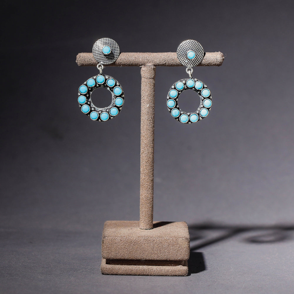 WHITE RIVER STORIES Antique Finish Oxidised German Silver Stone Earrings