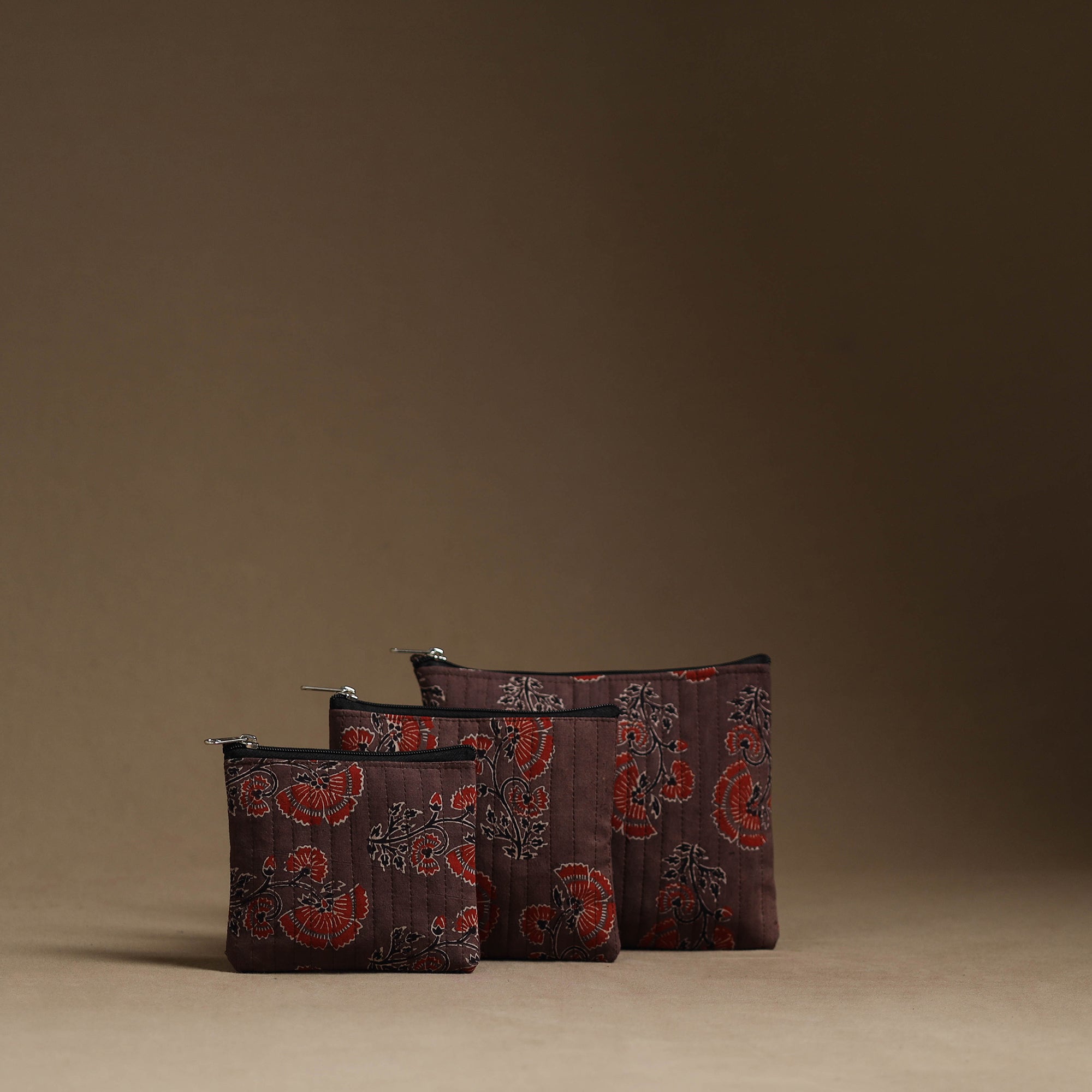 NOORI BAZAR Brown - Handmade Cotton Multipurpose Utility Pouches (set of 3) 46