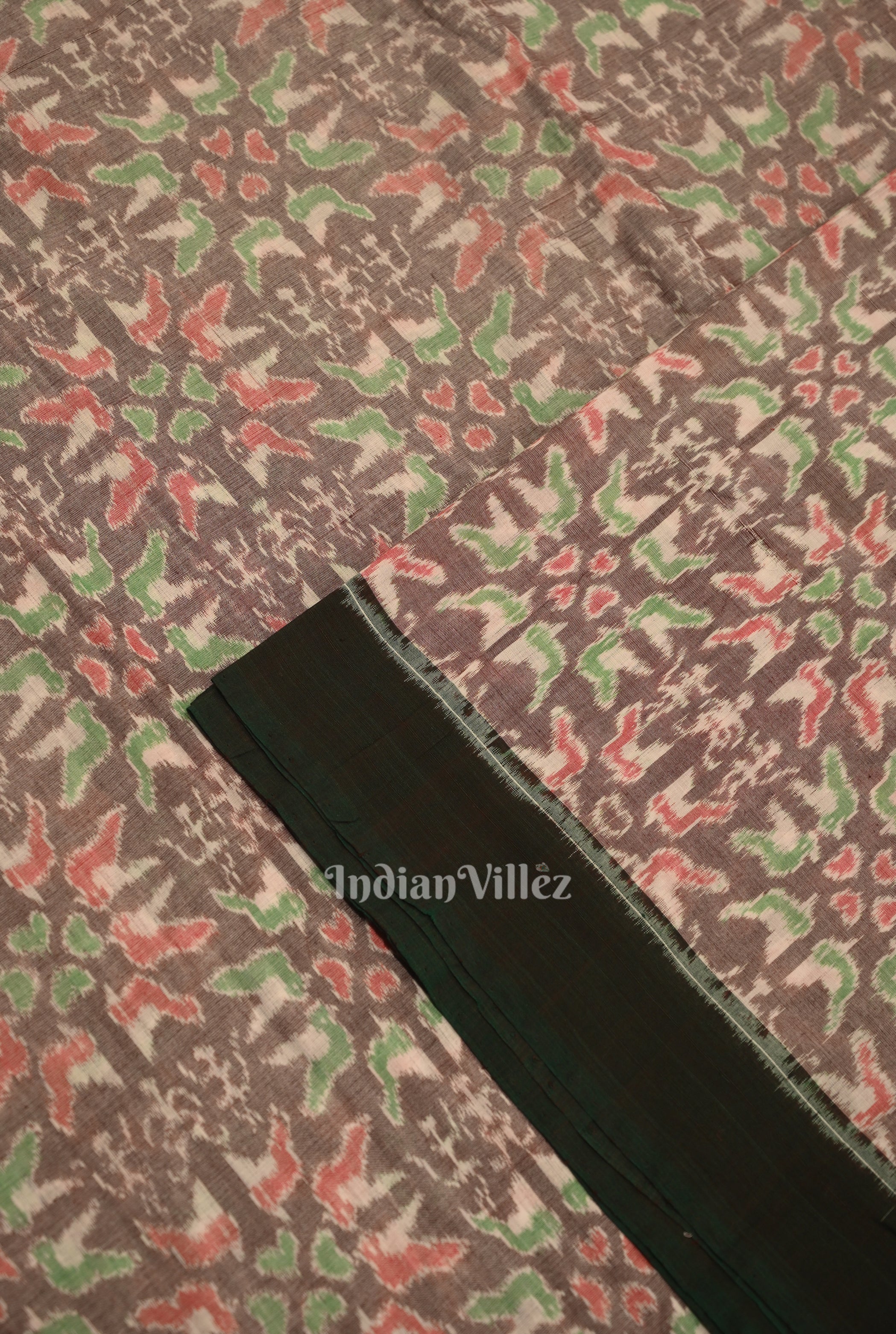 IndianVillèz Light Coffee Tribal Flower Theme Sambalpuri Ikat Cotton Fabric - view 2
