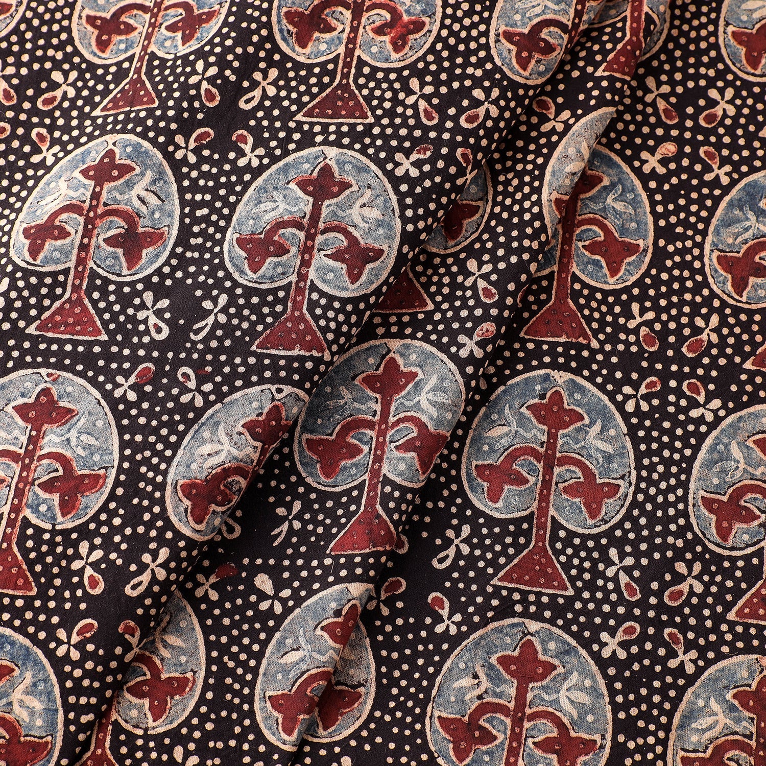 Black Tree Boota Ajrakh Hand Block Printed Cotton Fabric - view 2