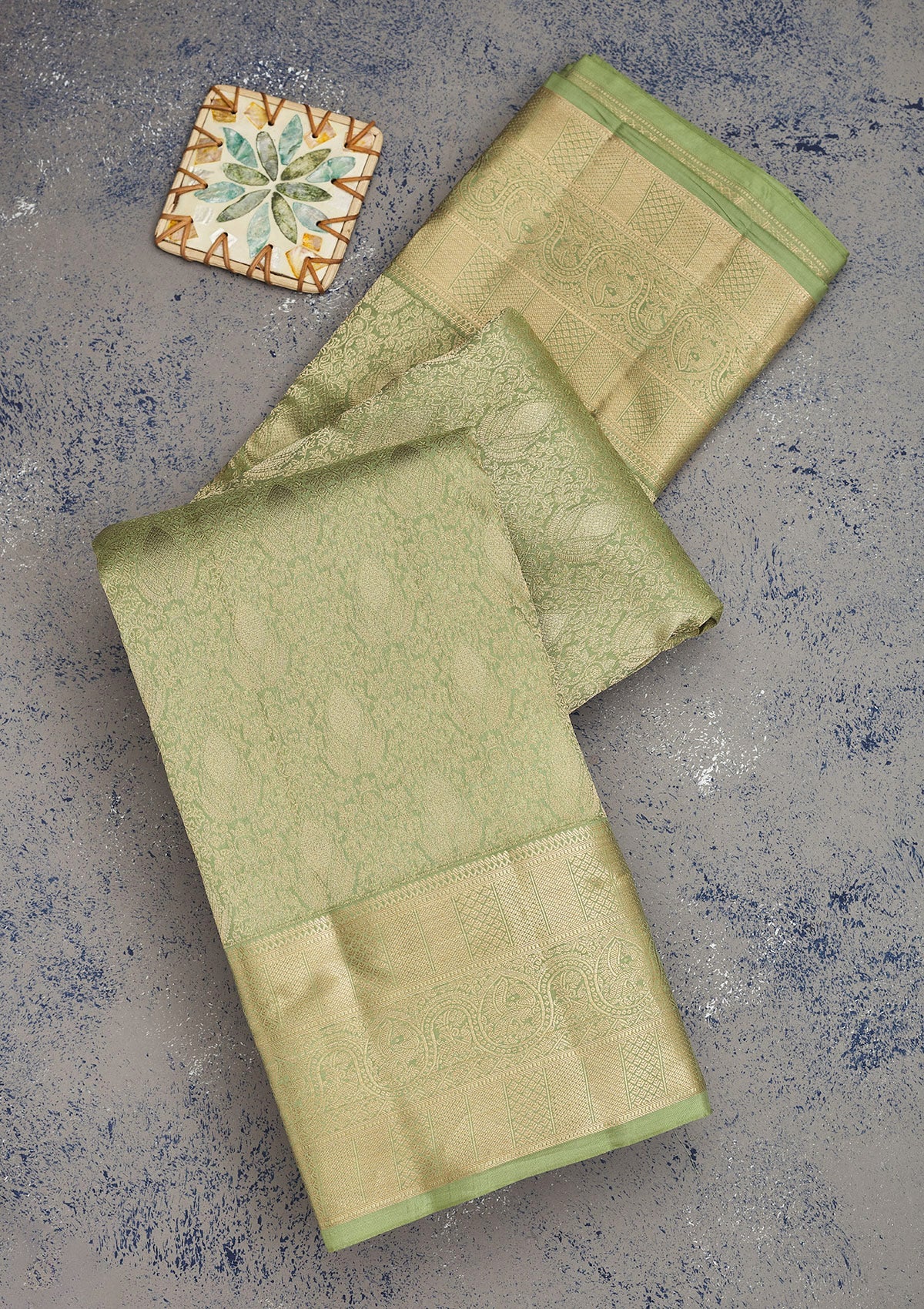 Koskii Pista Green Zariwork Pure Silk Saree – Women's