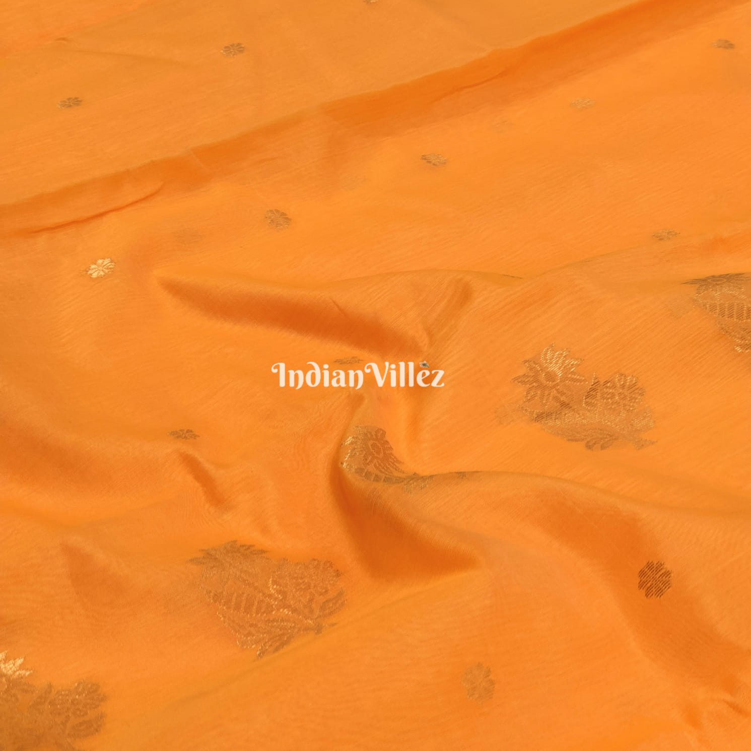 IndianVillèz Orange Pure Chanderi Silk Saree – Women's - view 3