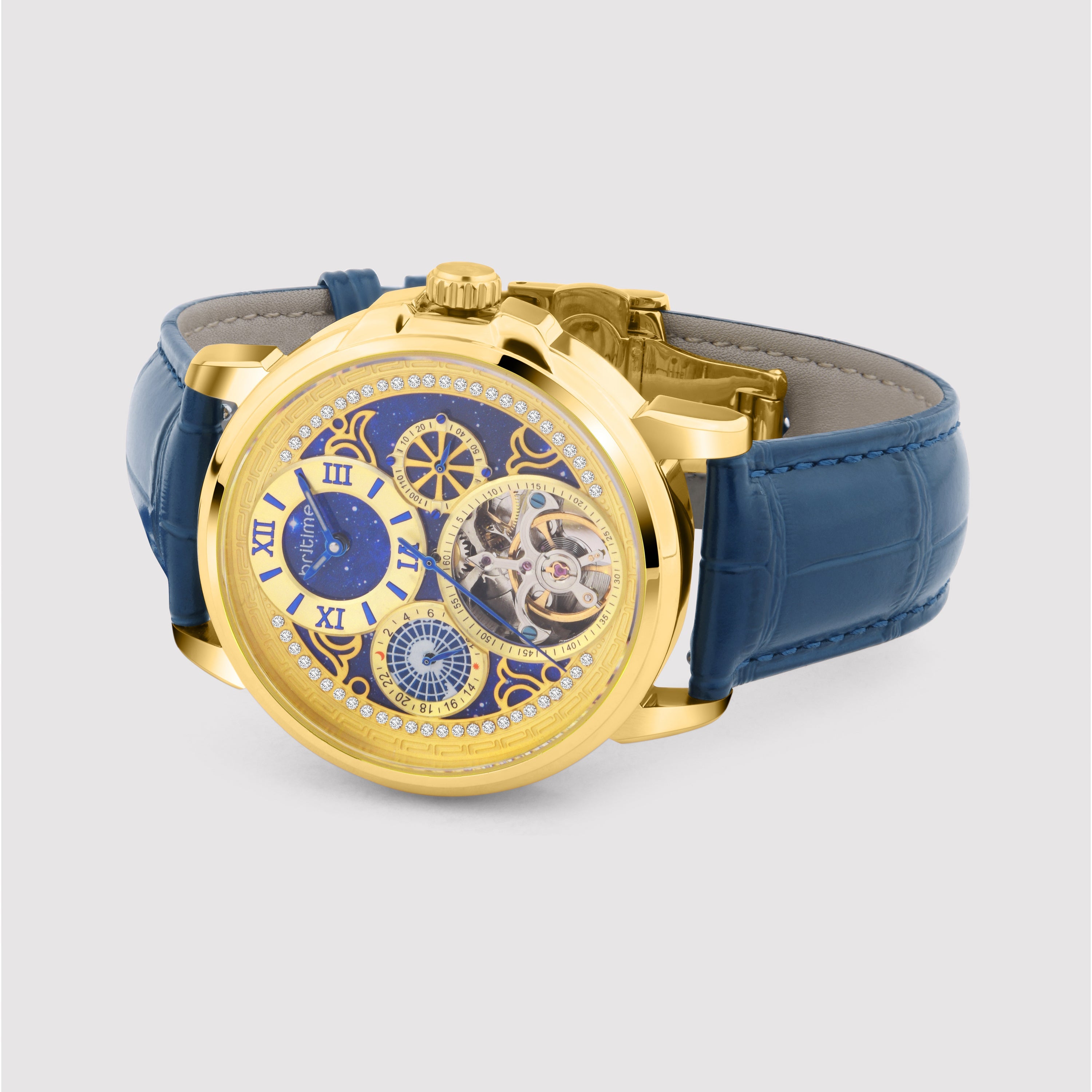 Britime Aquatica Men Automatic Blue Dial Multi-Function Leather Watch 274-L20507 - view 4