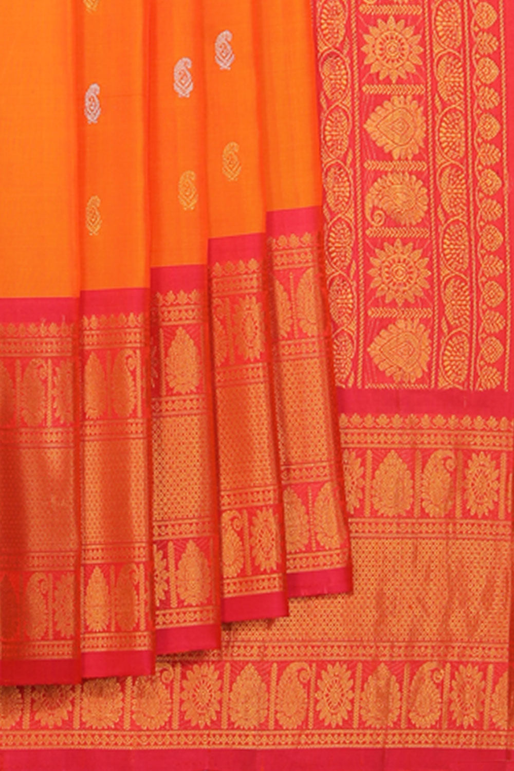 Kalanjali Gadwal Silk Coral-Orange Saree – Women's