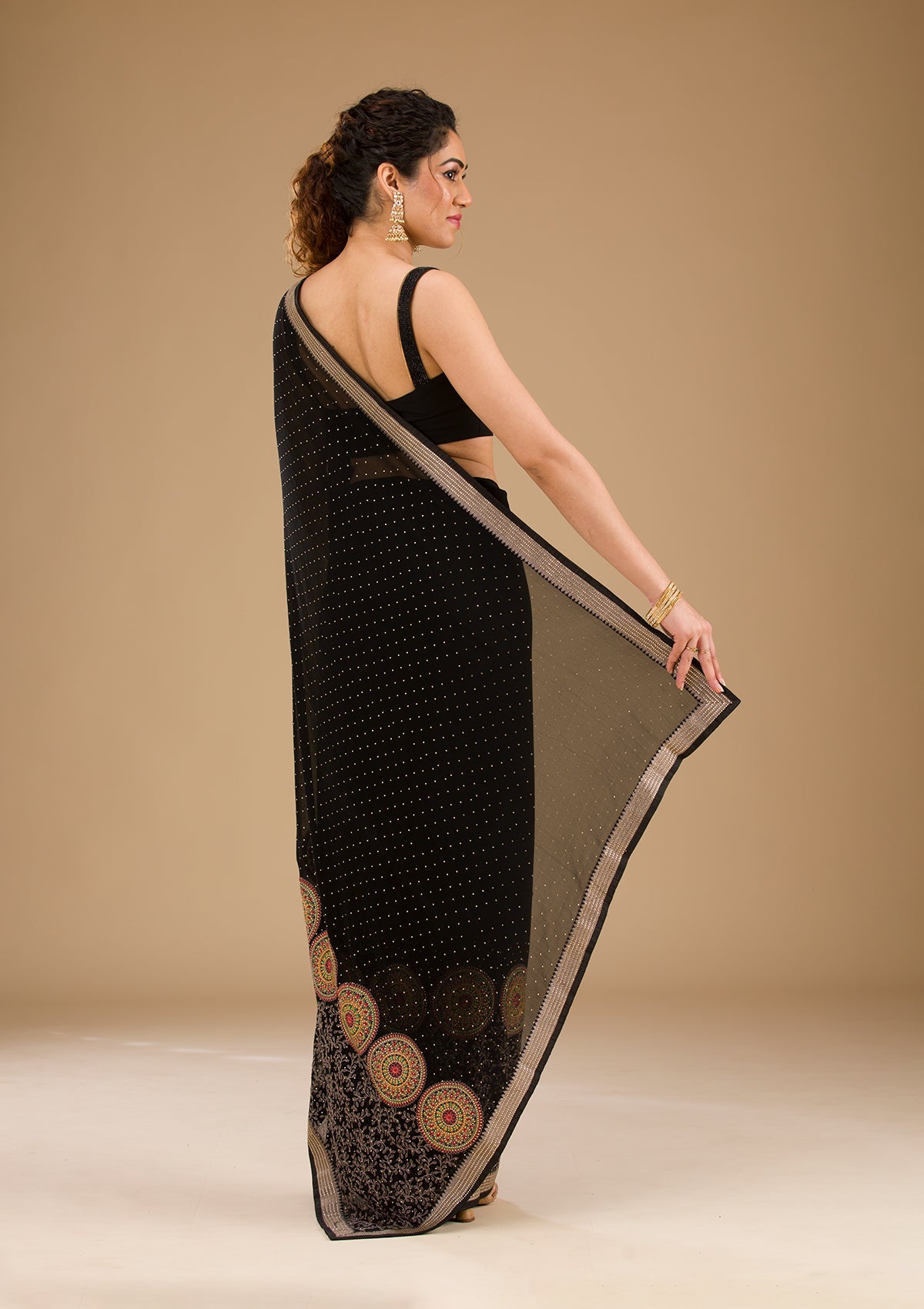 Koskii Black Threadwork Georgette Saree – Women's - view 2