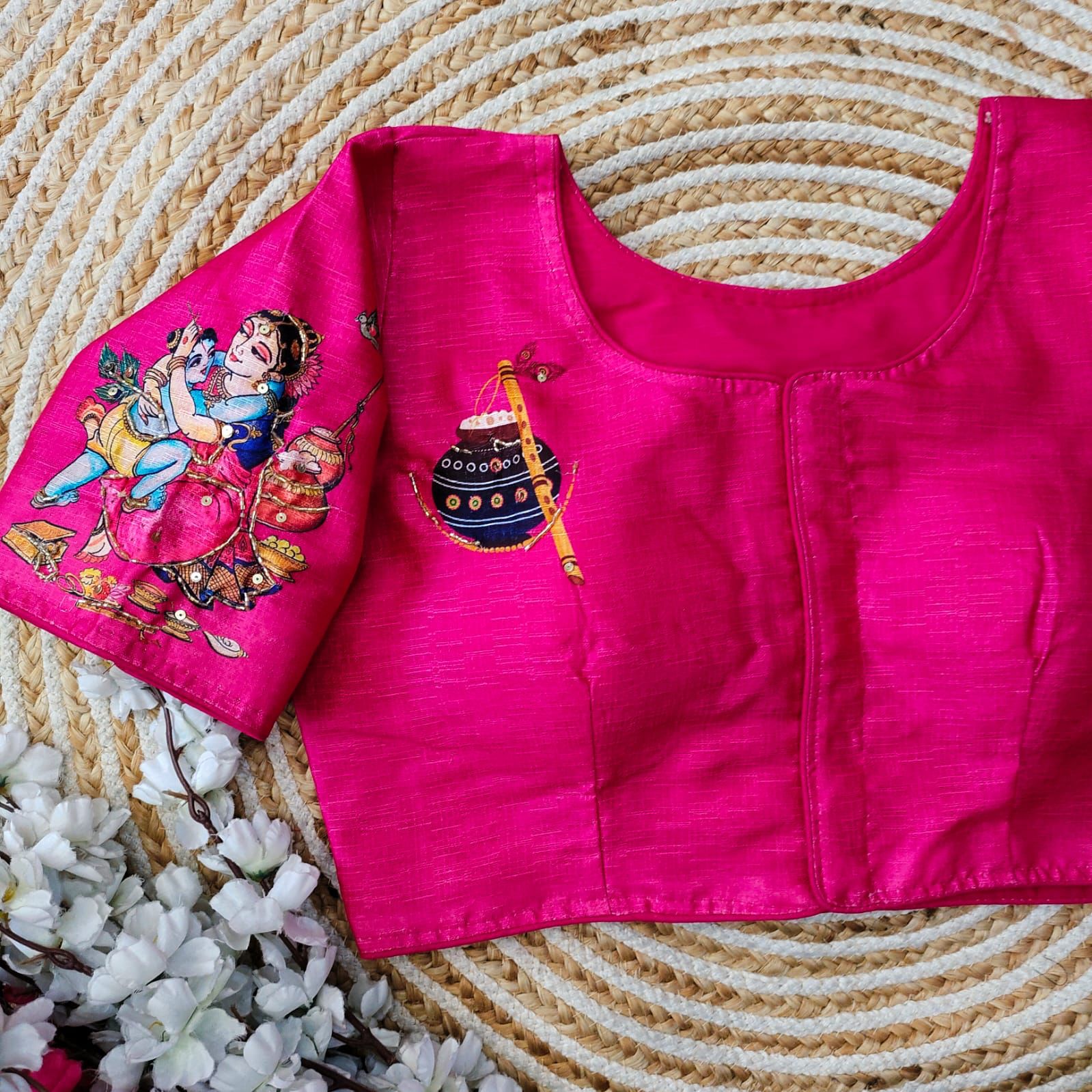 ClothsVilla Pink Pure Silk Blouse with Antique Handcrafted Work - view 2